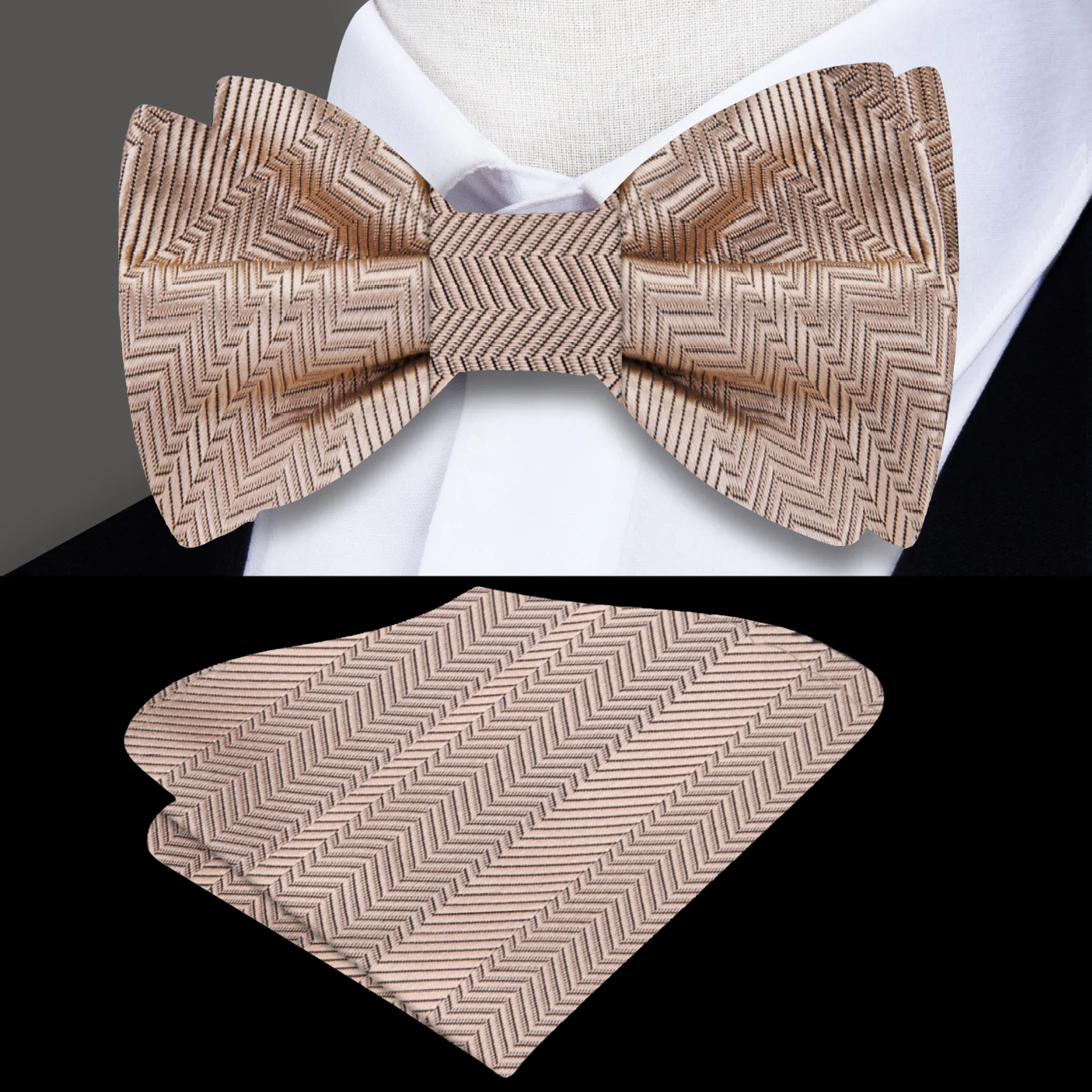 Close-up of charming yellow bow tie for formal events, showcasing its solid pattern.