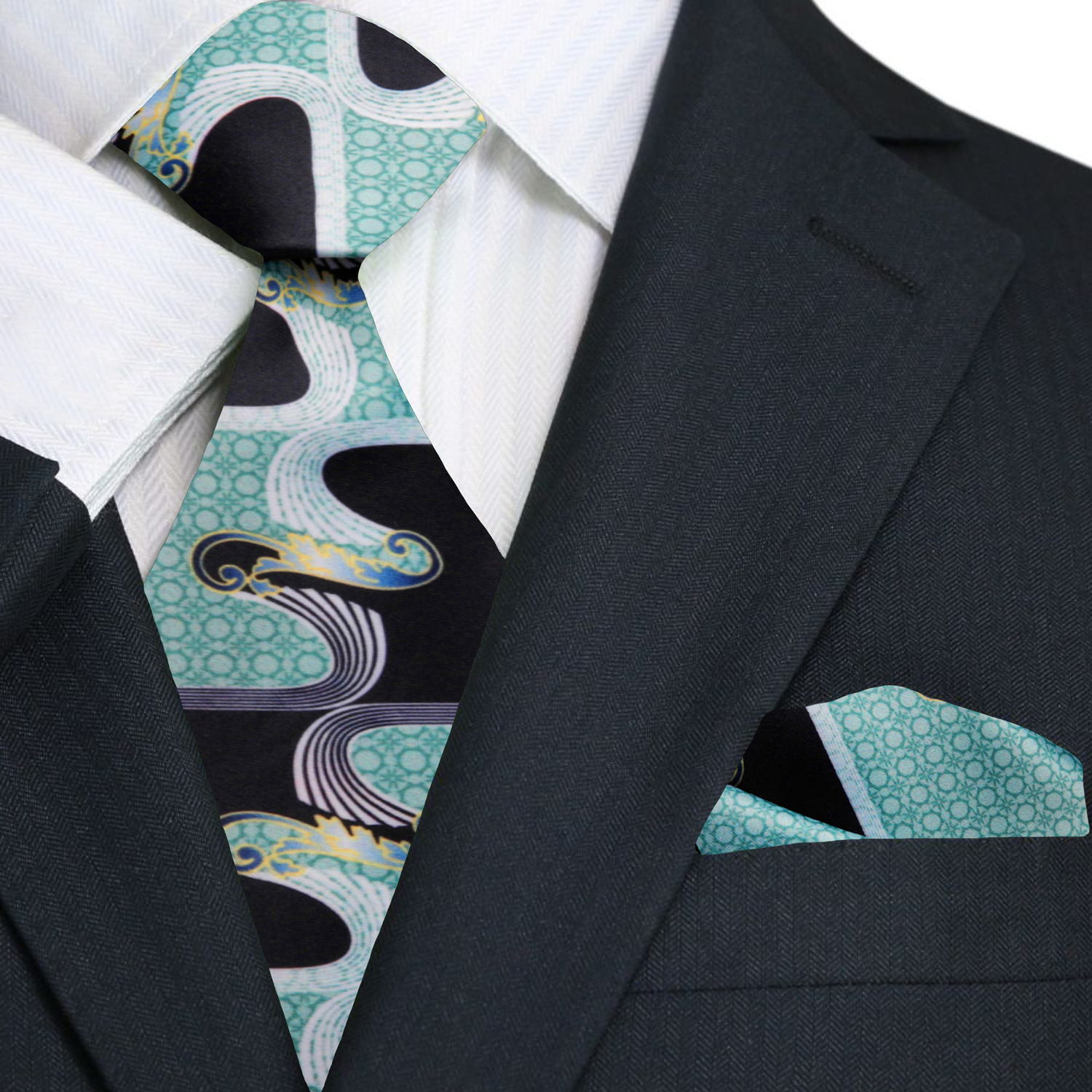 Tie and pocket square set displayed in gift packaging—perfect for evening weddings