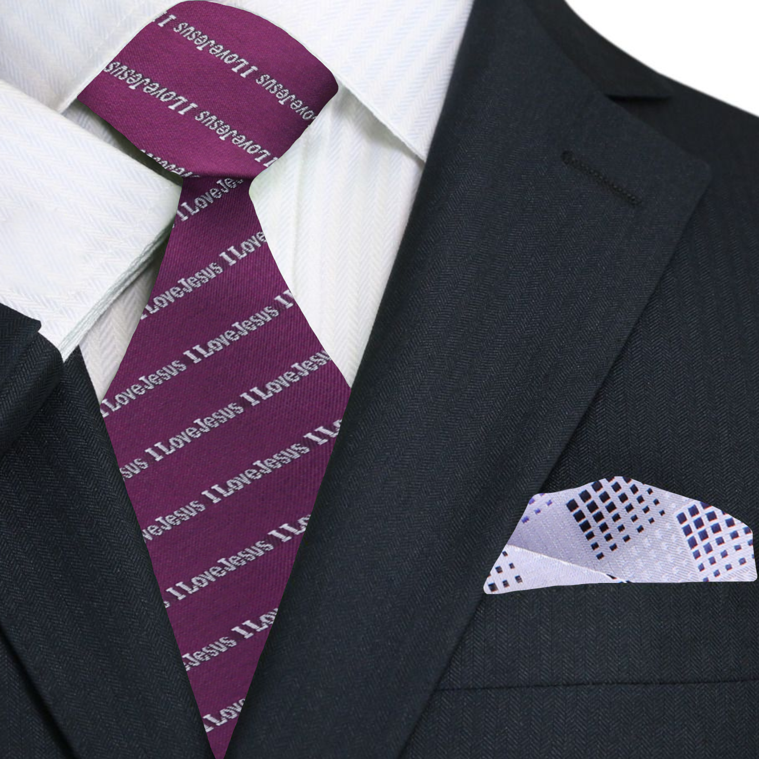 Men wearing Christian tie and pocket square at a religious event