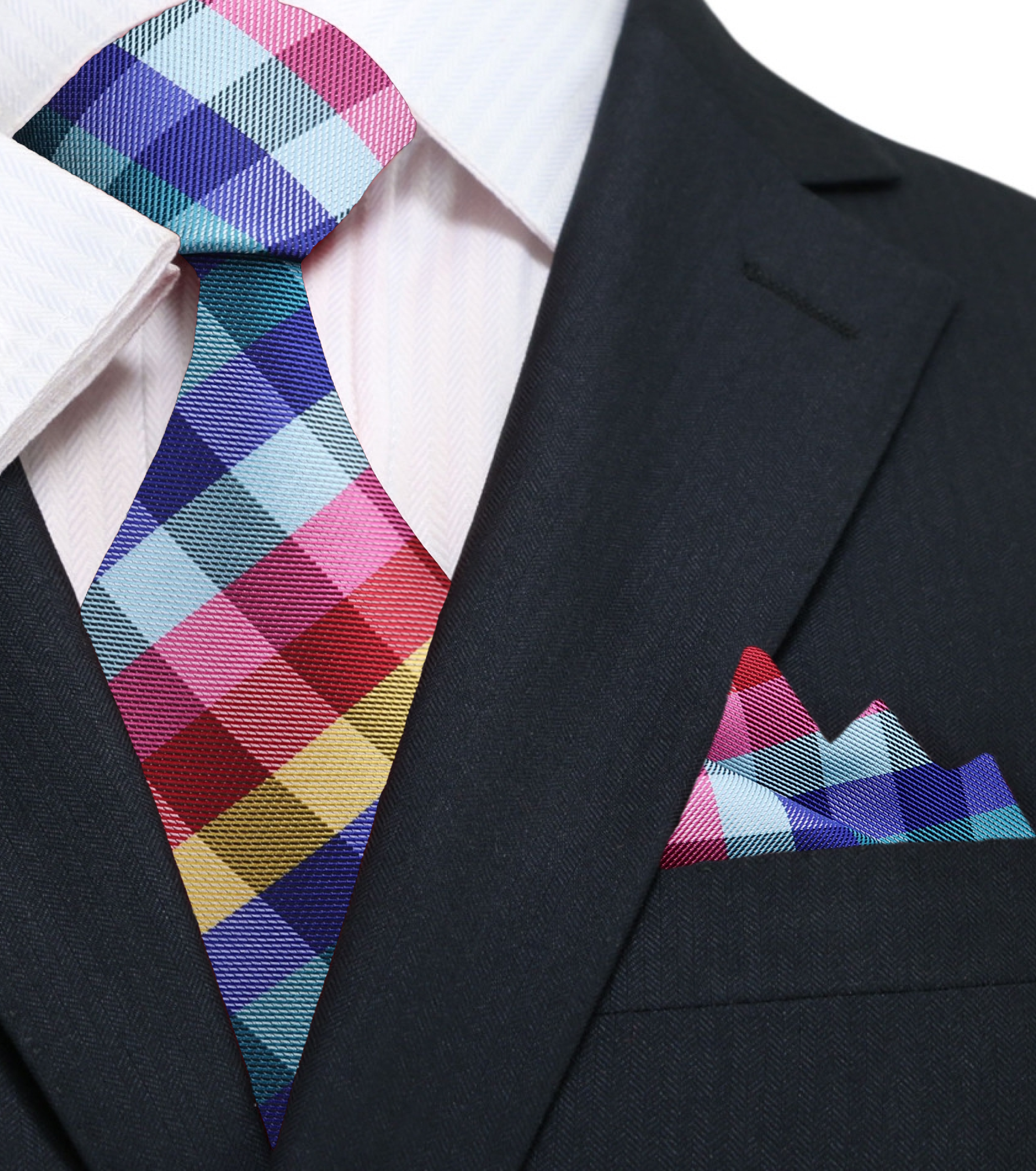 Close-up of the silk texture of the stylish necktie, highlighting its quality.