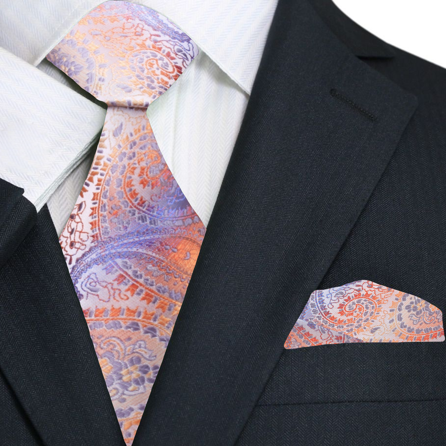 Close-up of the flowing paisley pattern in bright colors on a mens necktie