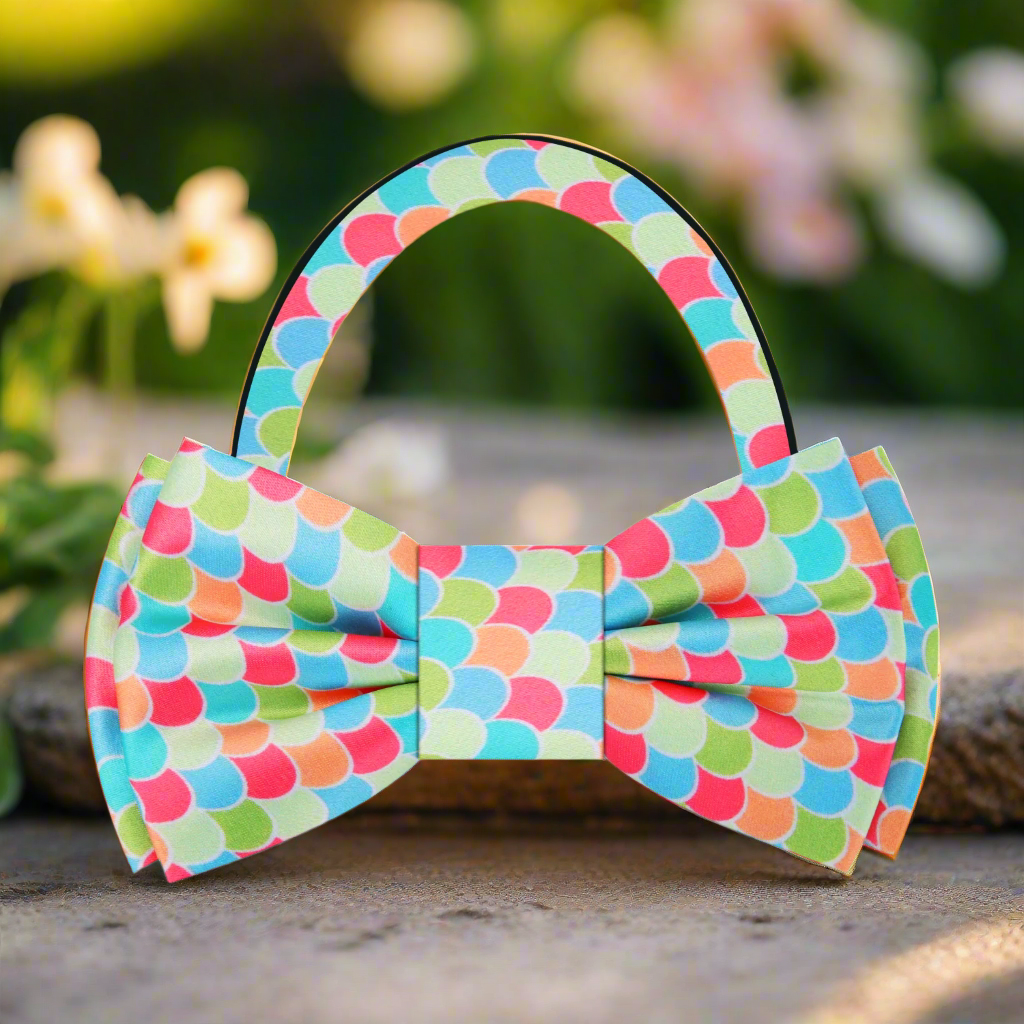 Vibrant Easter eggs silk bow tie with colorful jelly beans pattern for spring events