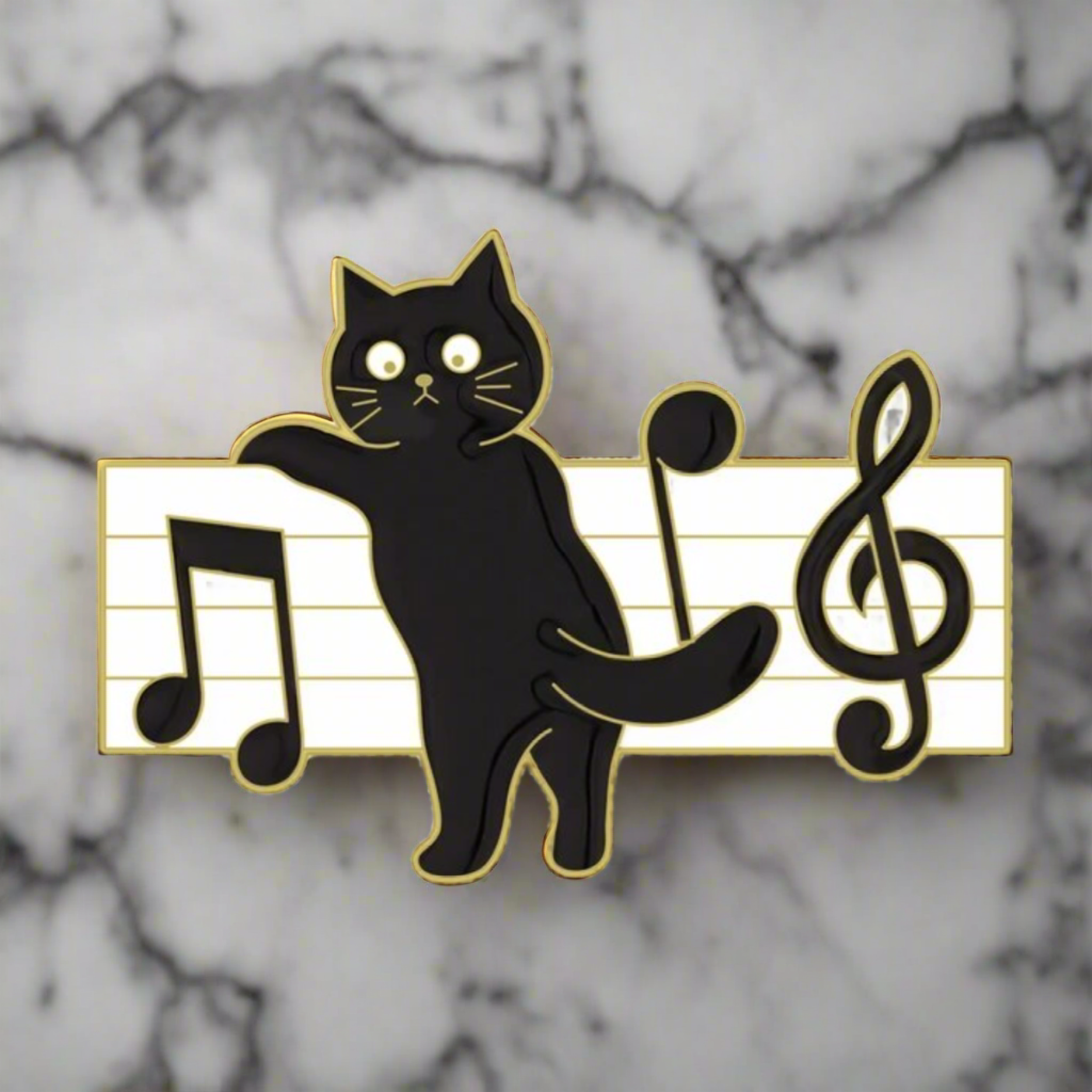 Close-up of the lapel pins intricate design, showcasing its artistic flair.