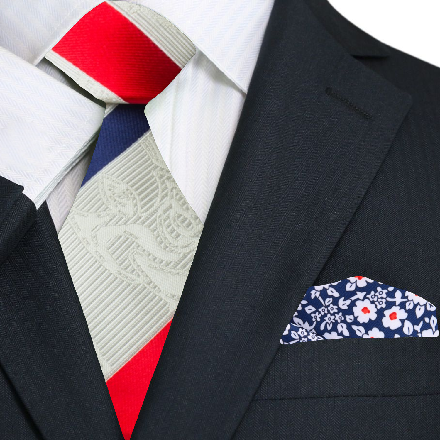 Styled with a navy suit and white shirt — best striped tie for navy suit with elegant silk finish.
