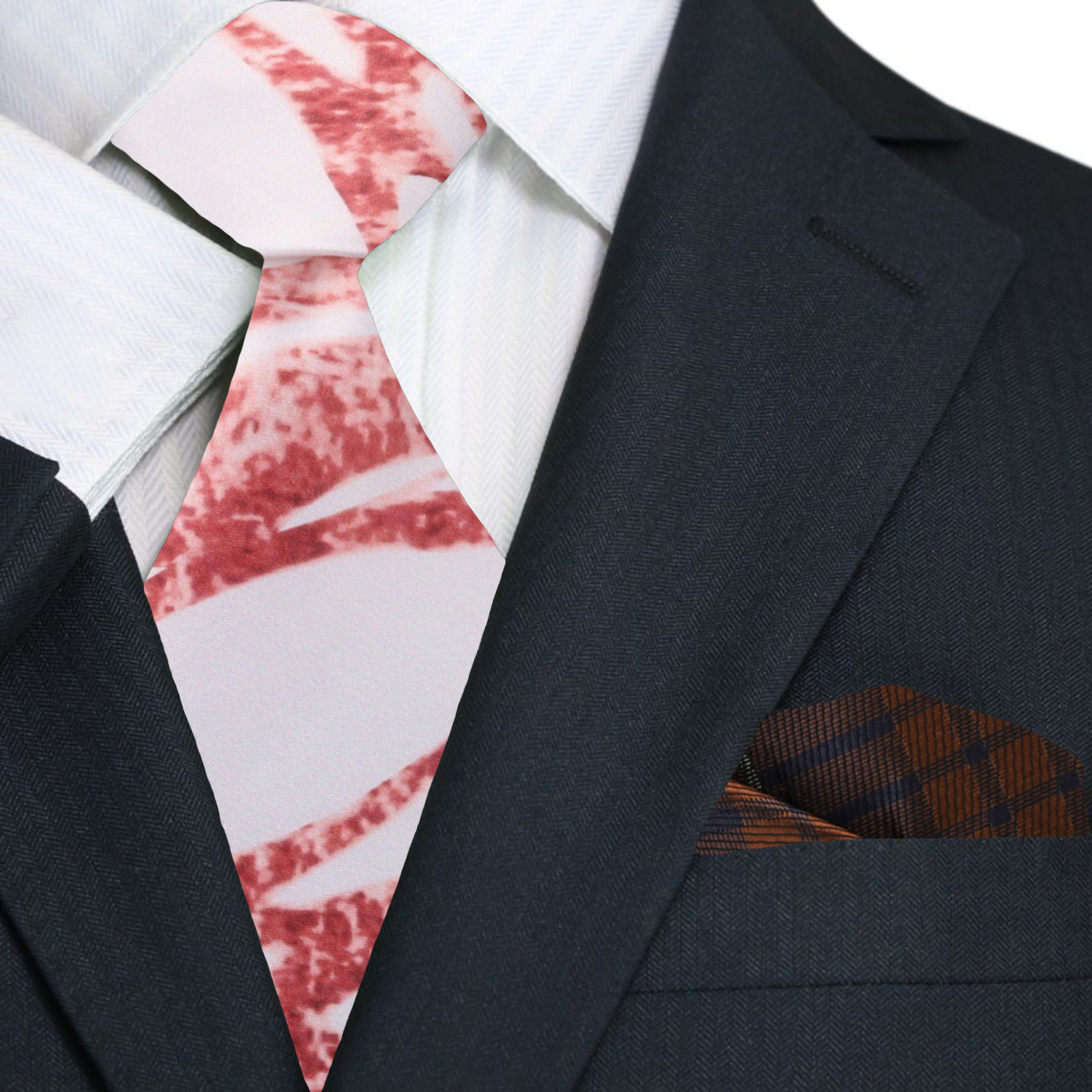 Silk necktie with marble pattern styled with charcoal suit—perfect for business meetings