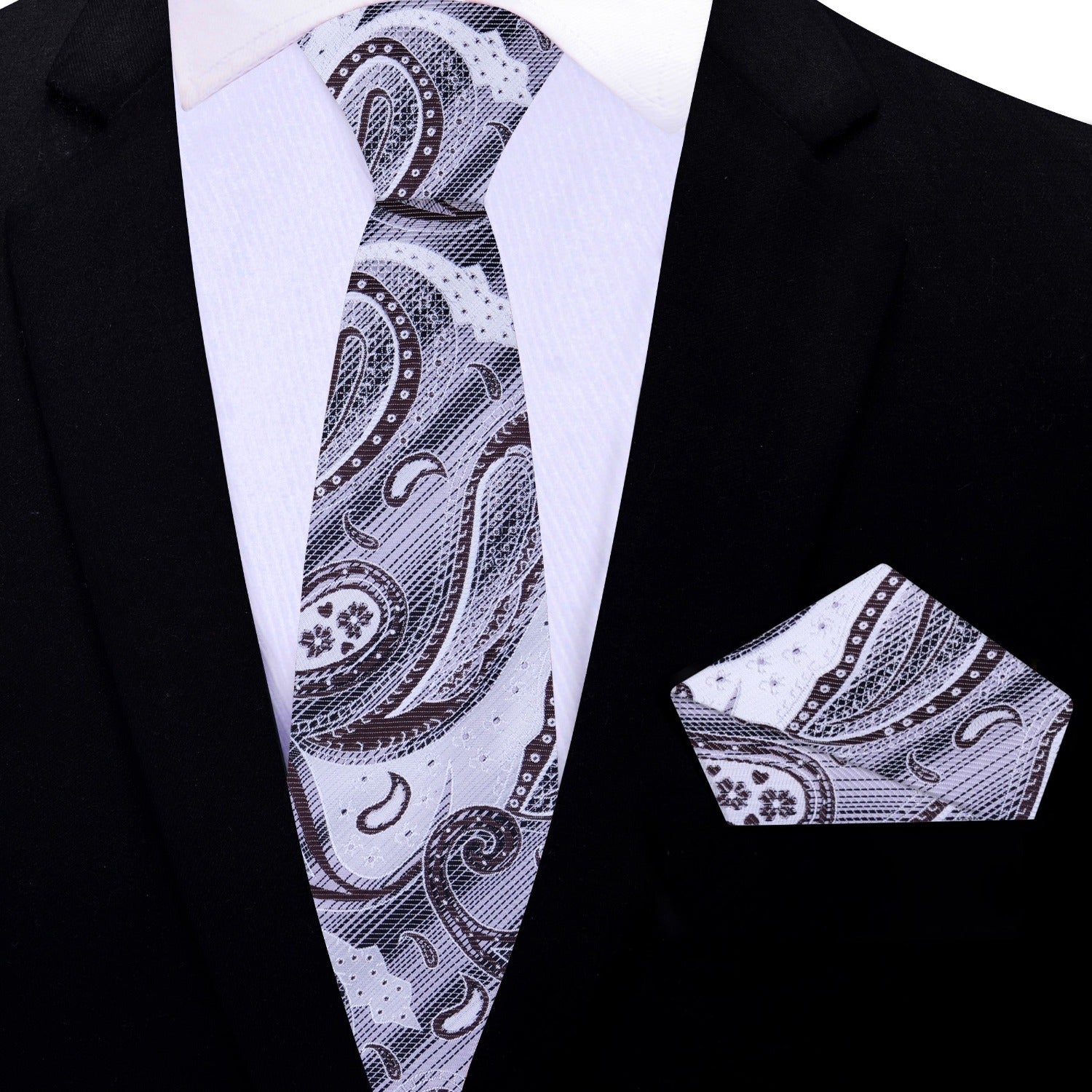 Luxury paisley tie with pocket square, perfect for weddings and upscale dinners.
