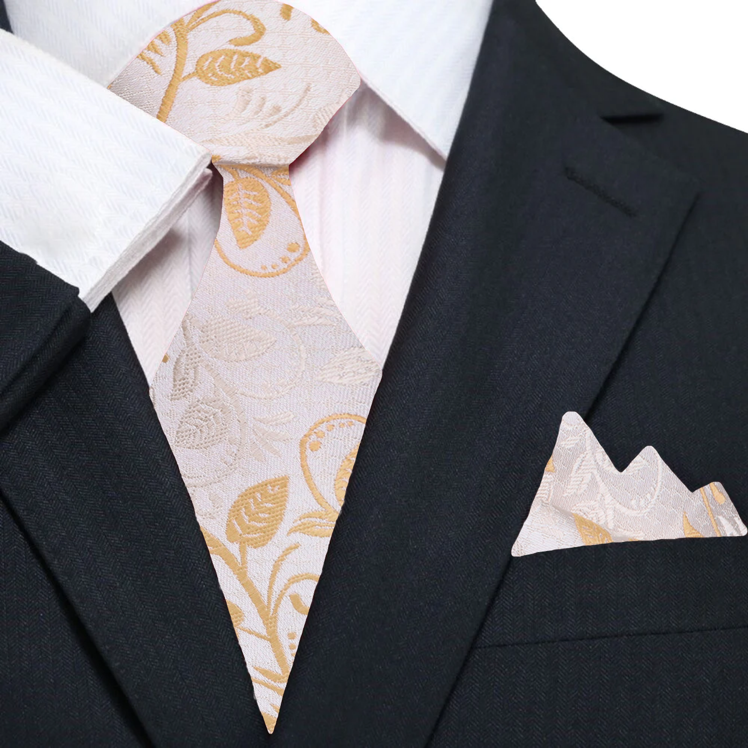 Silk necktie with vine pattern in beige and brown, ideal for weddings and formal events