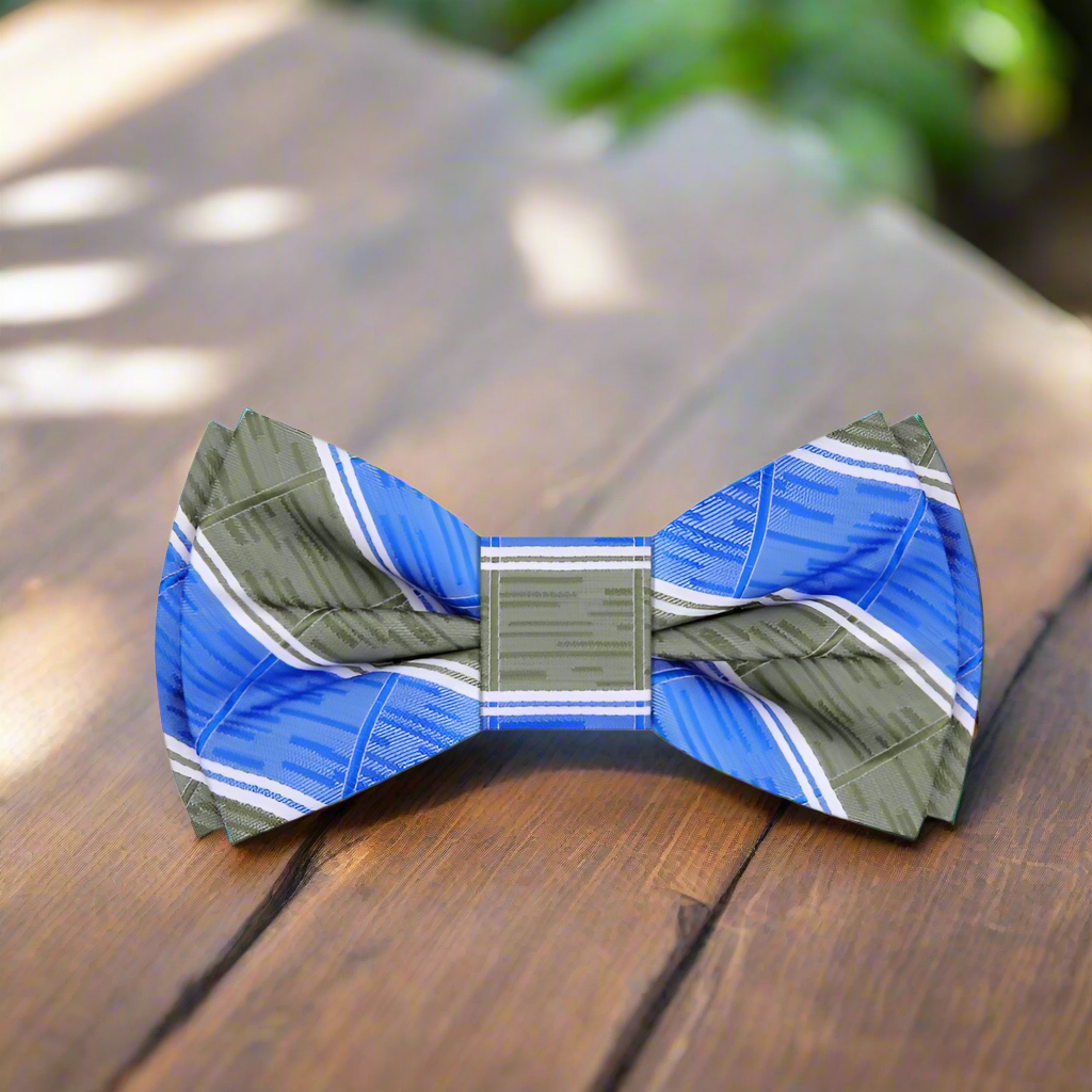 Styled with a white dress shirt and navy suit, demonstrating its versatility for formal events.