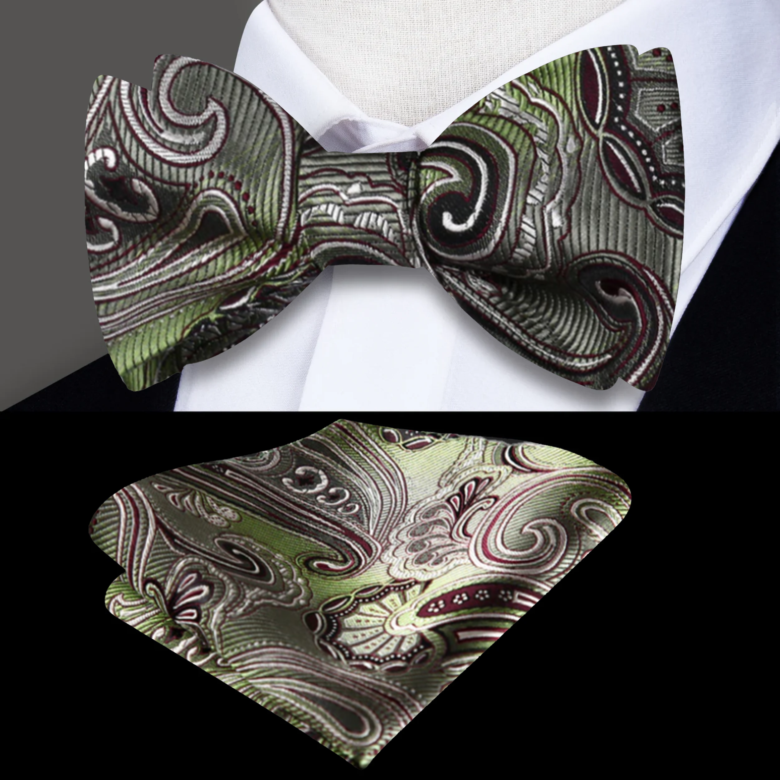 Fashionable mens silk bow tie styled with a suit for a wedding