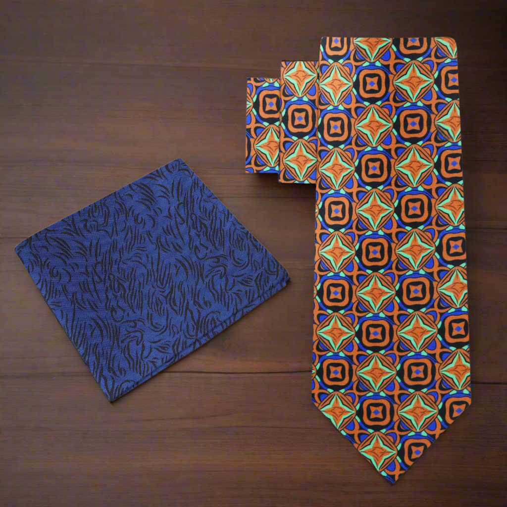 Elegant setup of Spooky Chic Halloween necktie next to a charcoal grey suit, perfect for formal events.