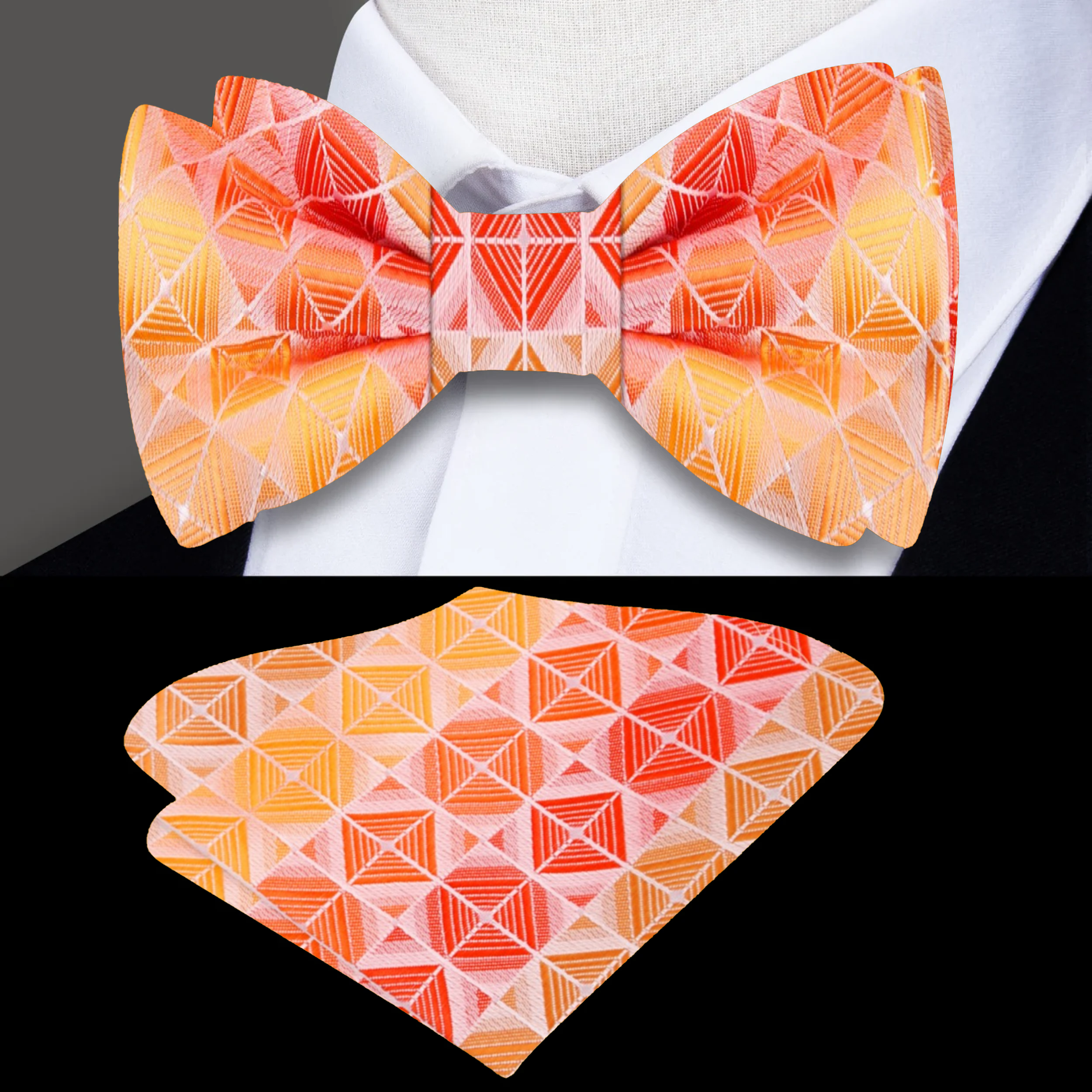 Wearing the geometric bow tie at a wedding reception
