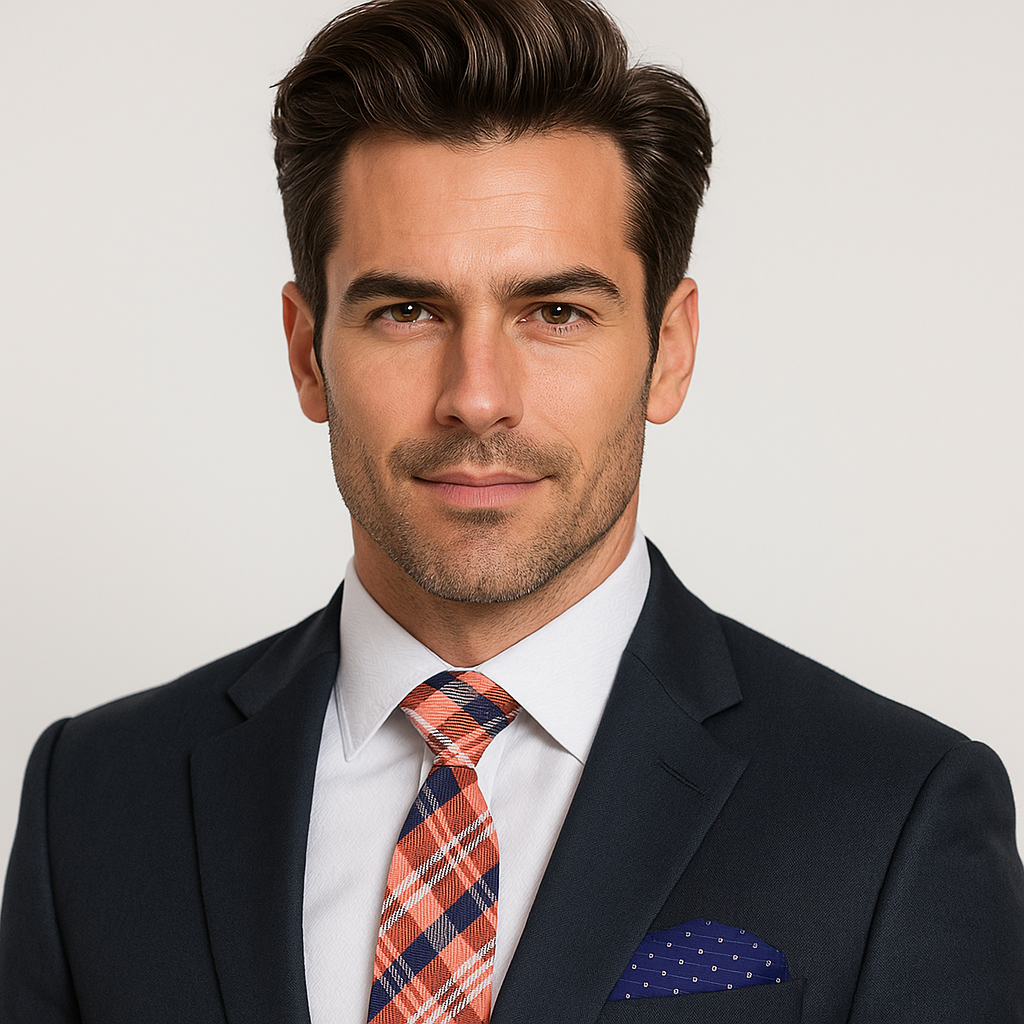 Elegant silk plaid necktie in traditional width, perfect for formal events