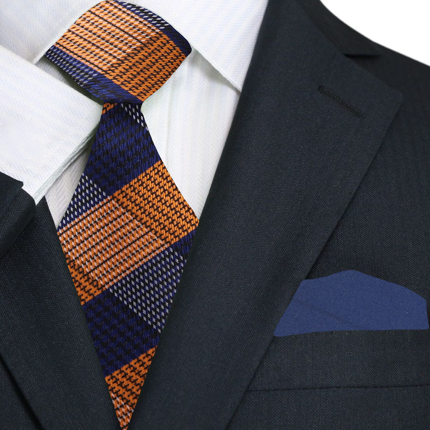 Fashionable man wearing a stylish orange plaid necktie at a business meeting