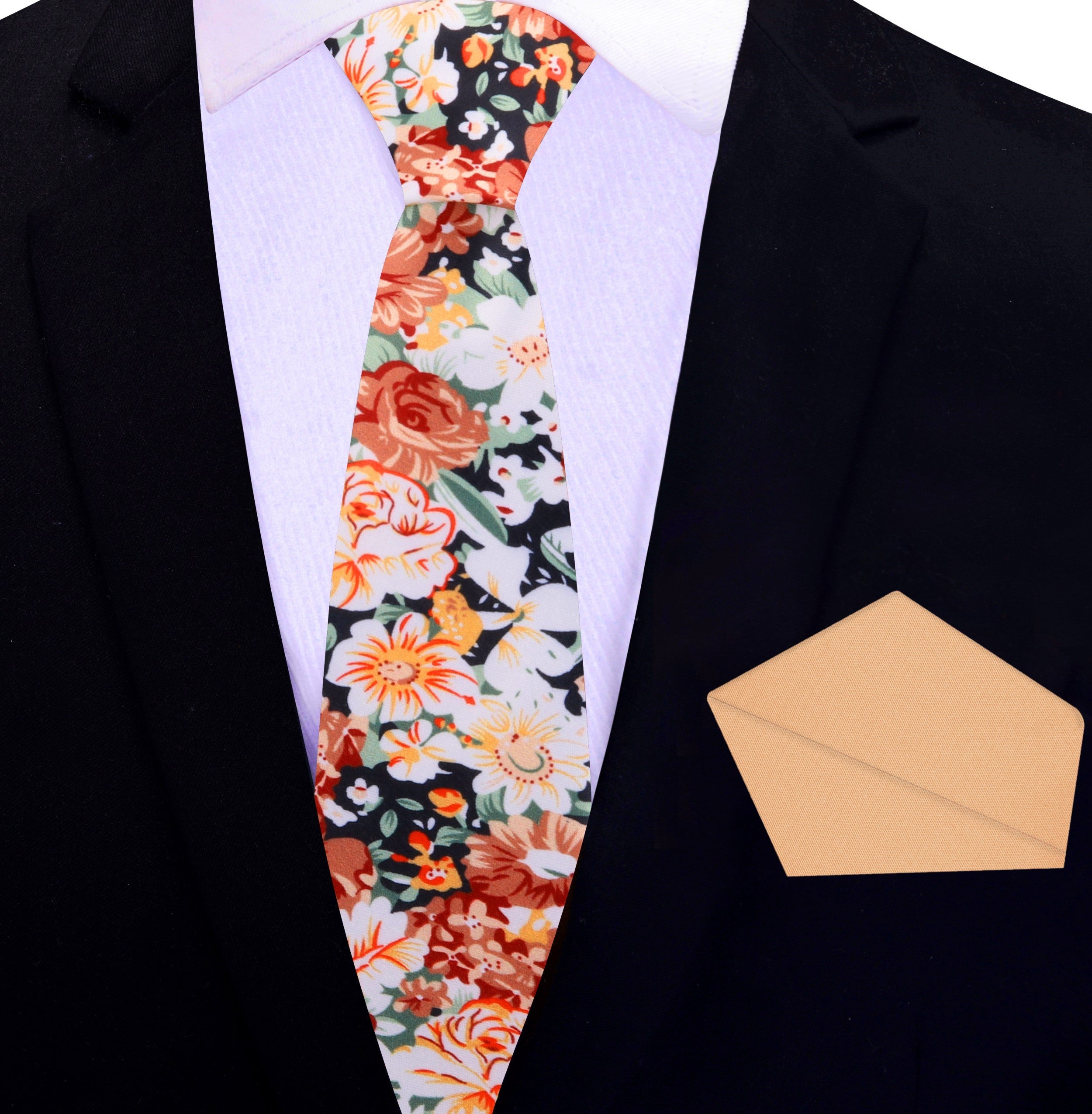 Artistic floral necktie for fall wedding or garden party, showcasing sketch-like design