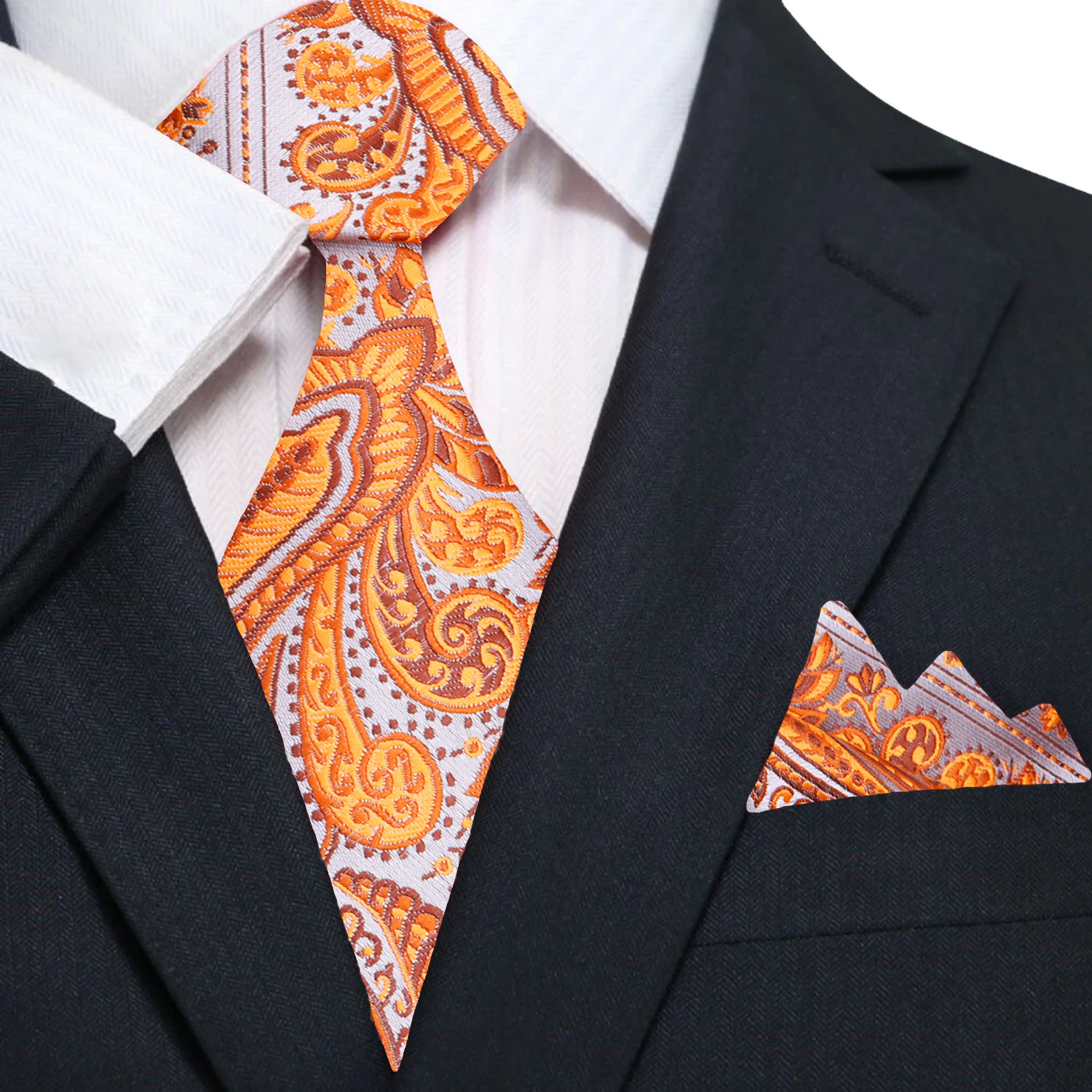 Close-up of the intricate paisley pattern on a high-quality silk necktie