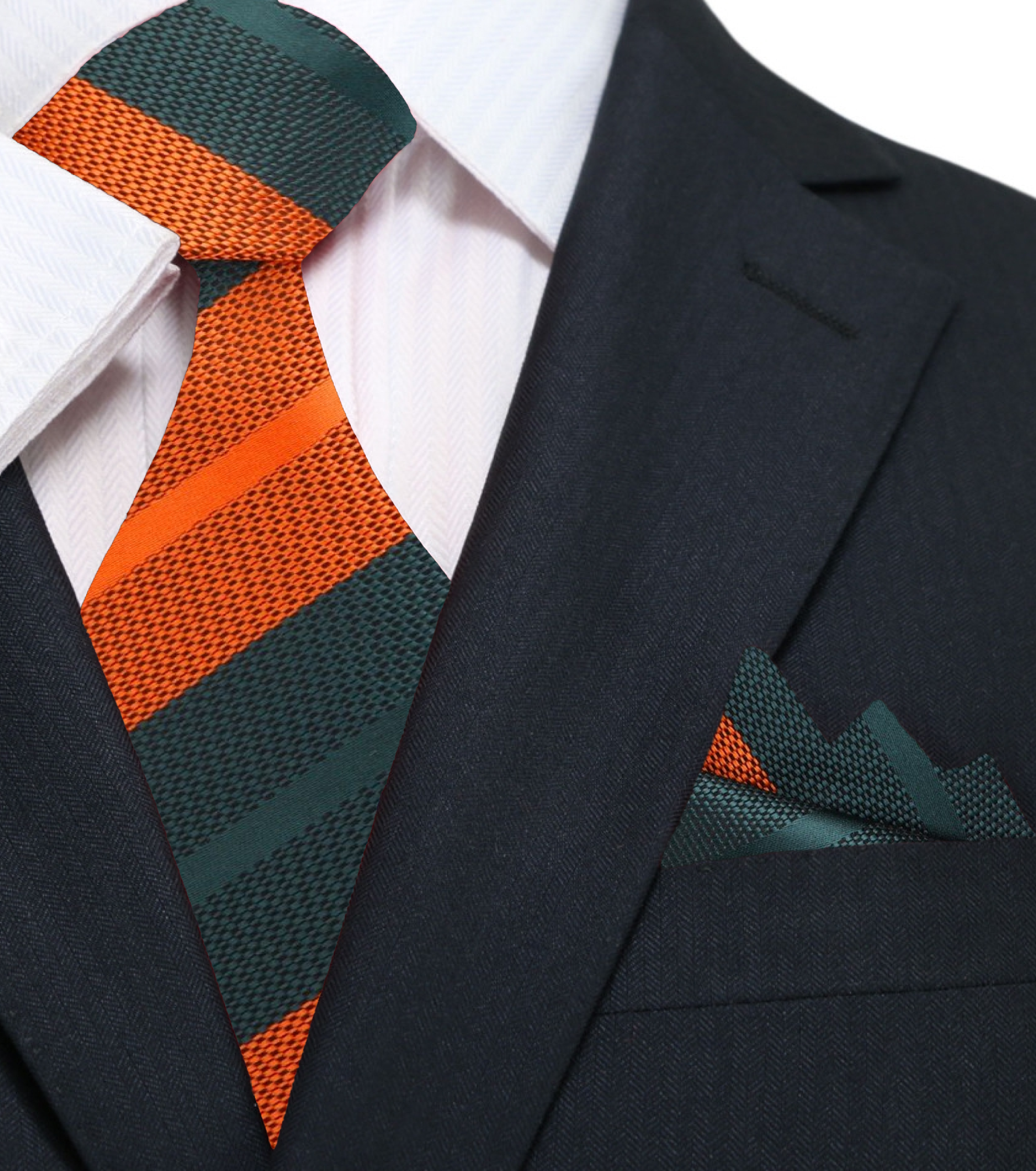 Stylish Pink and Grey Striped Silk Necktie paired with a navy blue suit at a wedding.