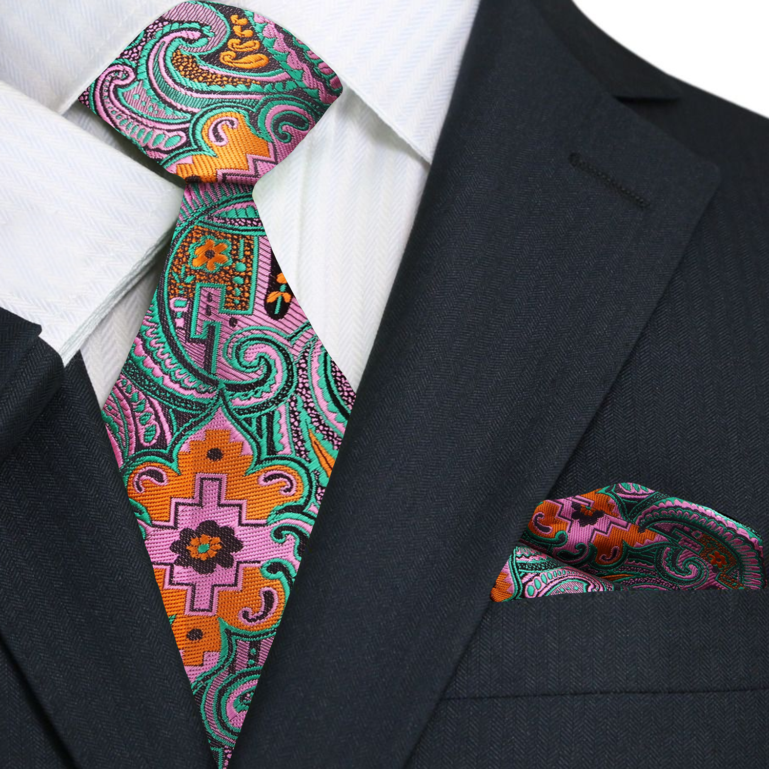 Close-up of intricate paisley pattern on a stylish mens necktie for special occasions