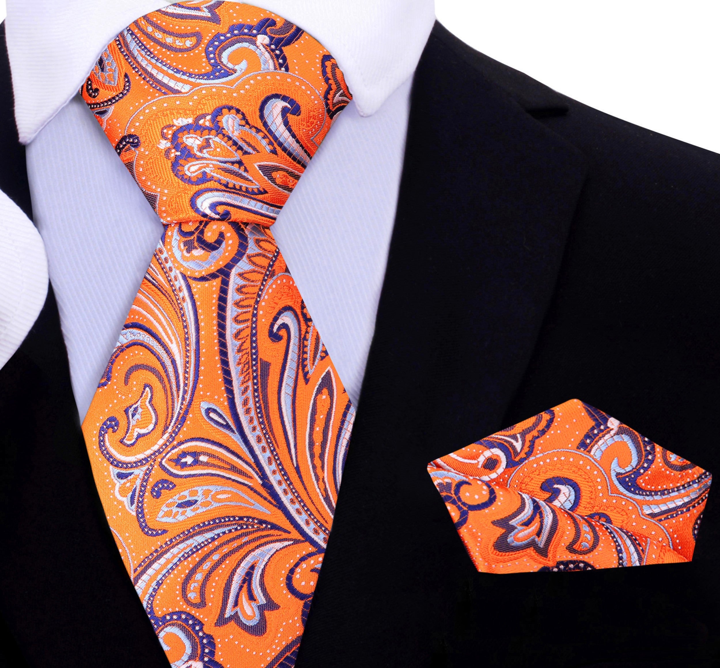 Vibrant orange paisley silk tie with detailed pattern for weddings and galas