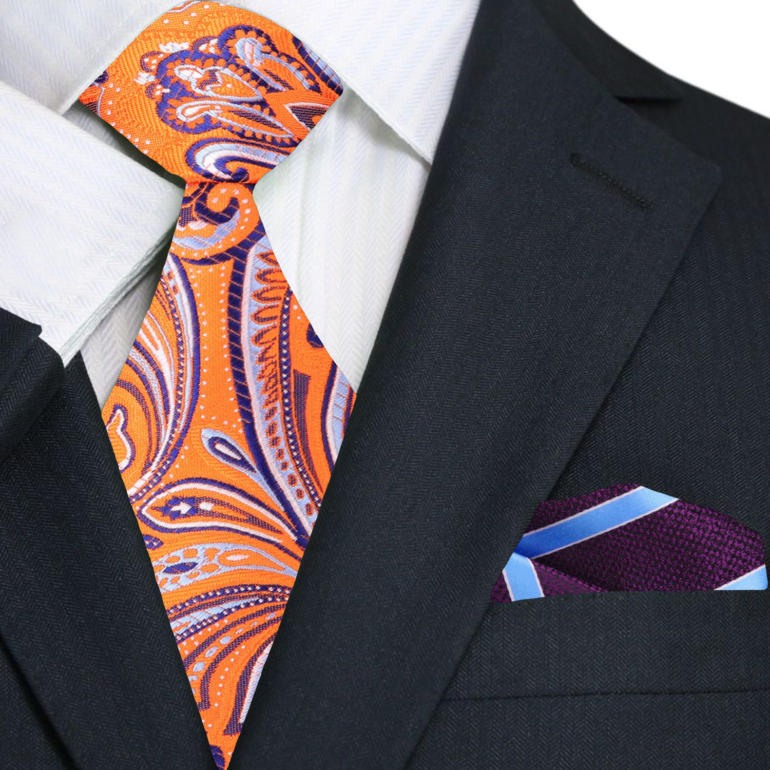 Mens formal silk tie for galas in bright orange and purple hues