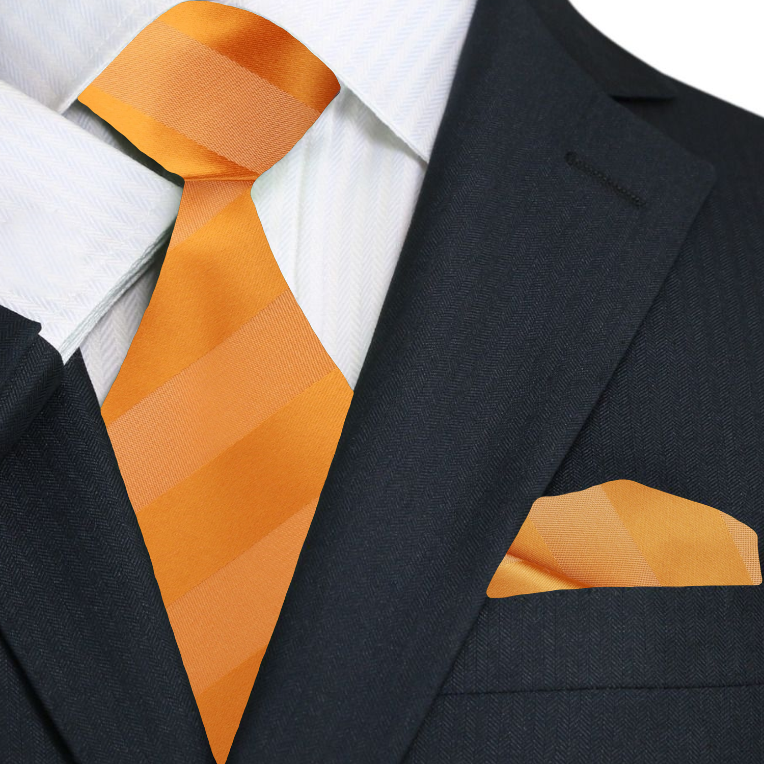 Close-up of vibrant orange silk necktie with stripe pattern for weddings