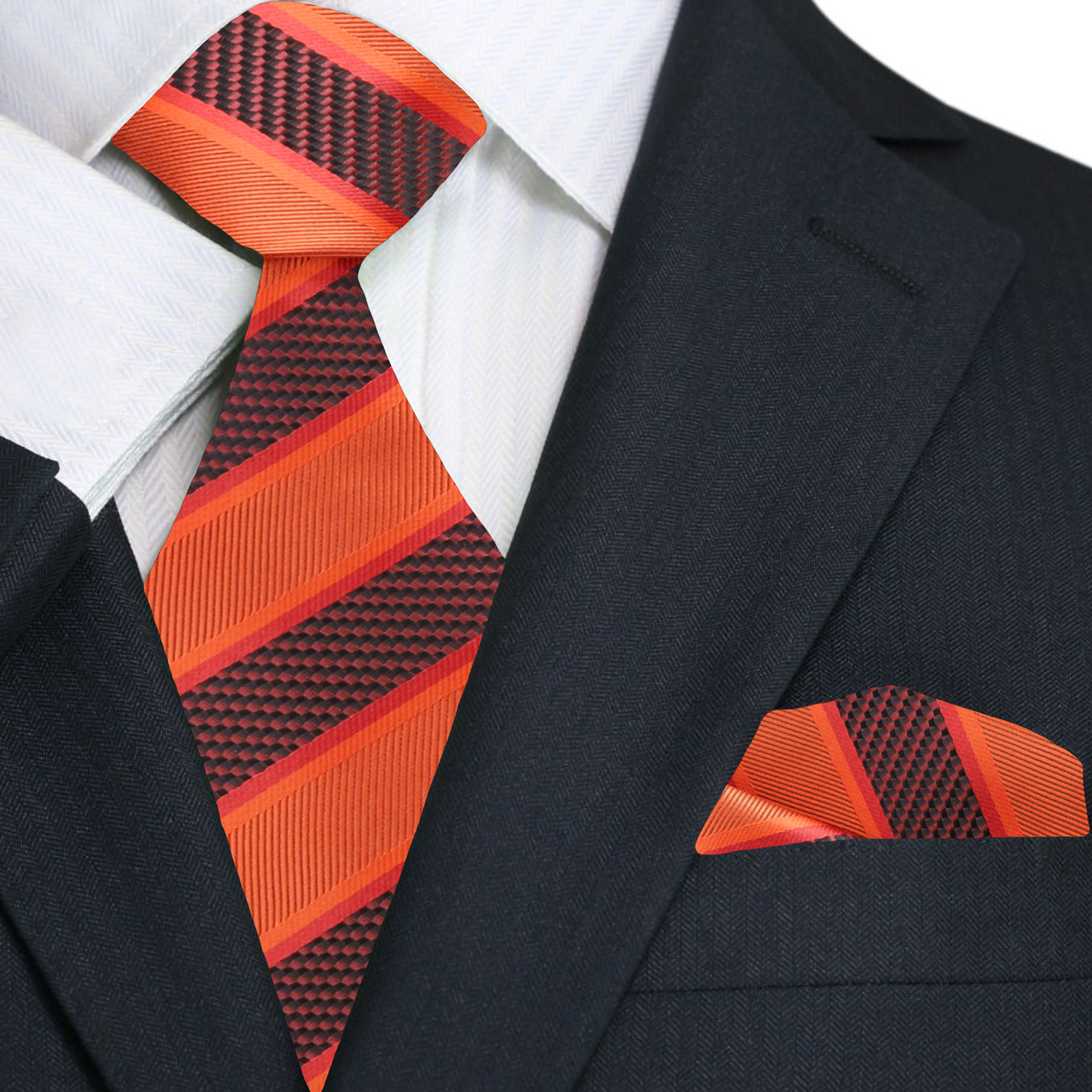 Man wearing a formal necktie for business meetings with a matching handkerchief