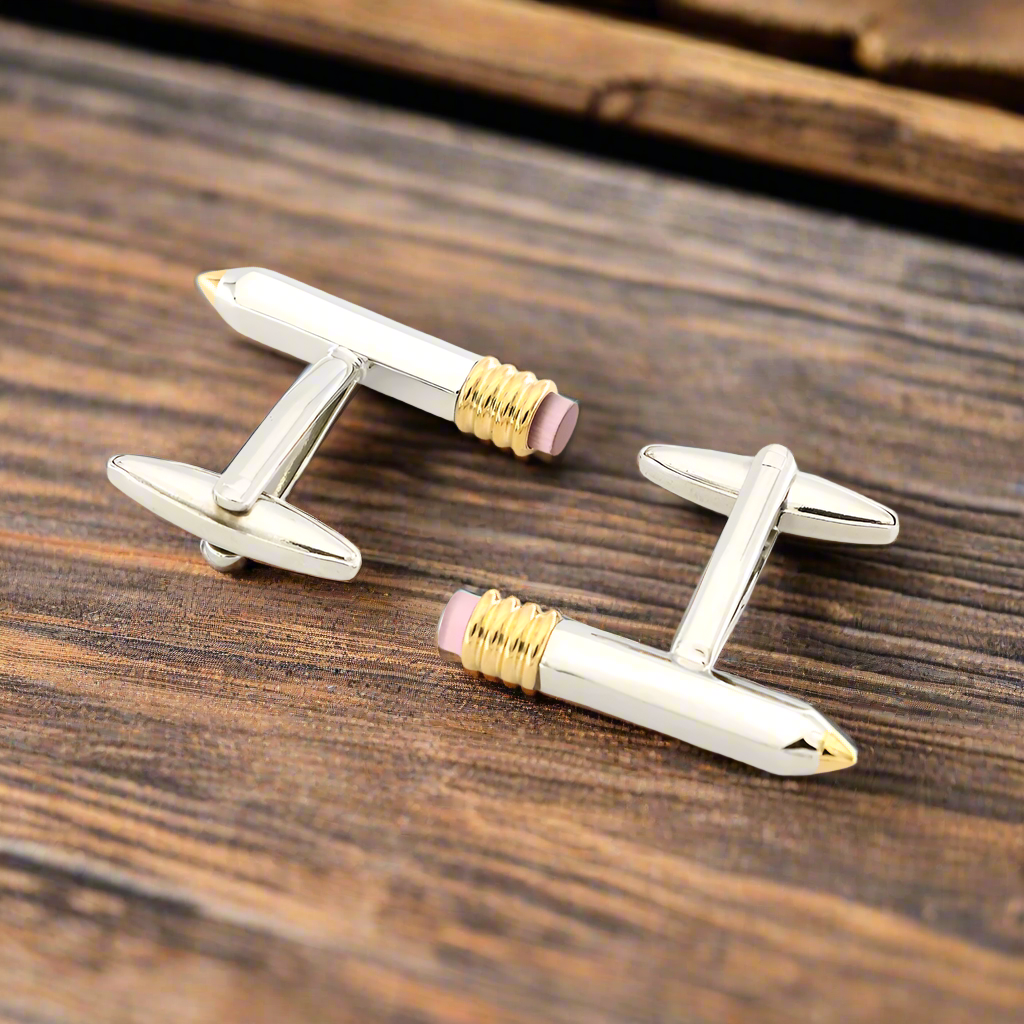 Elegant presentation of fountain pen cufflinks in a stylish gift box, perfect for unique gift ideas for men.