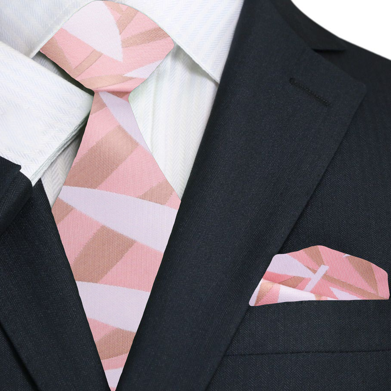 Front view of the Seychelles silk tie showcasing the abstract leaves pattern.