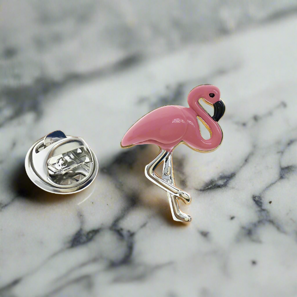 Close-up of rubber duck lapel pin on blazer