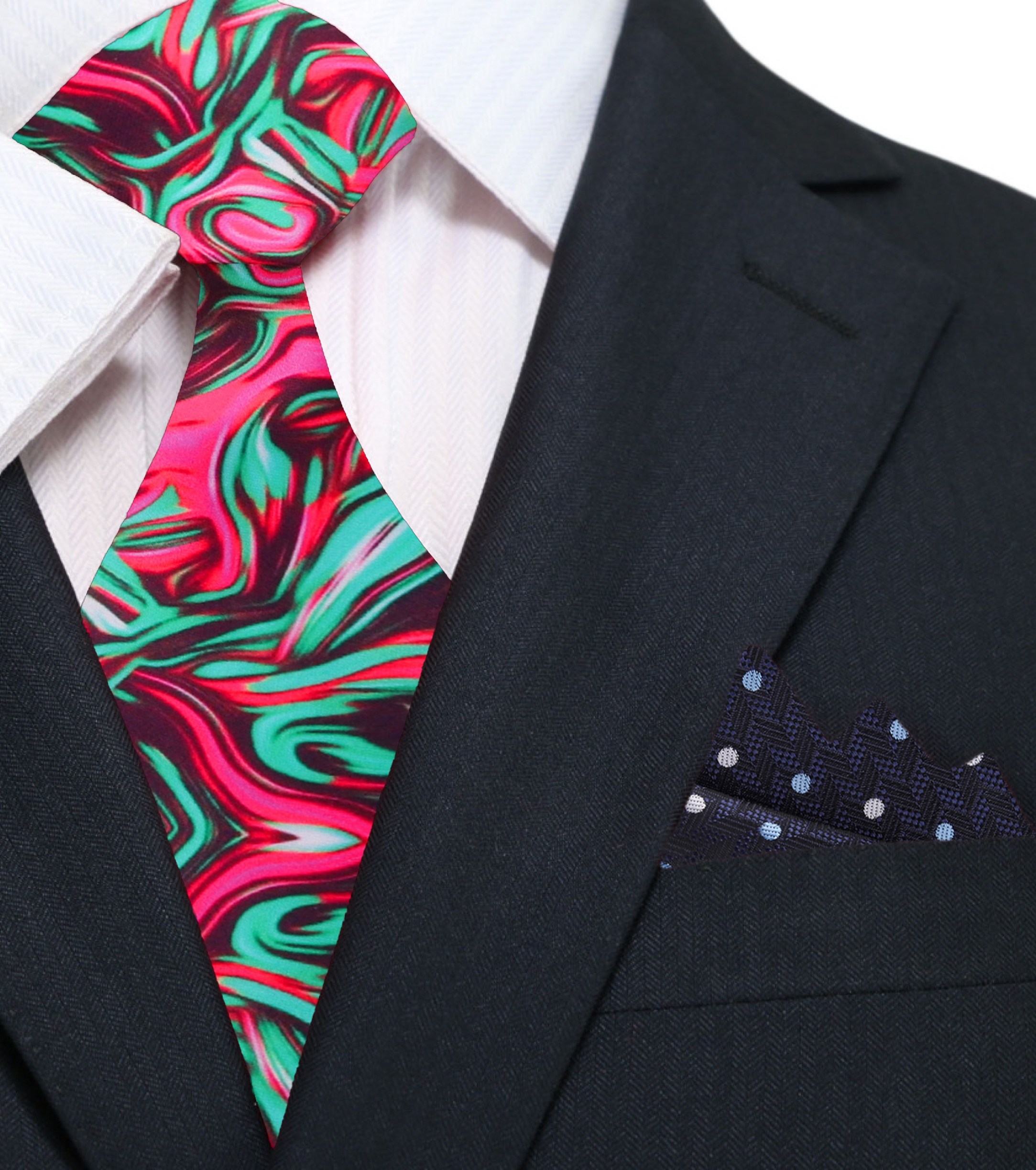 Close-up of the Vibrant Swirl Silk Necktie highlighting the abstract pattern and color blend.