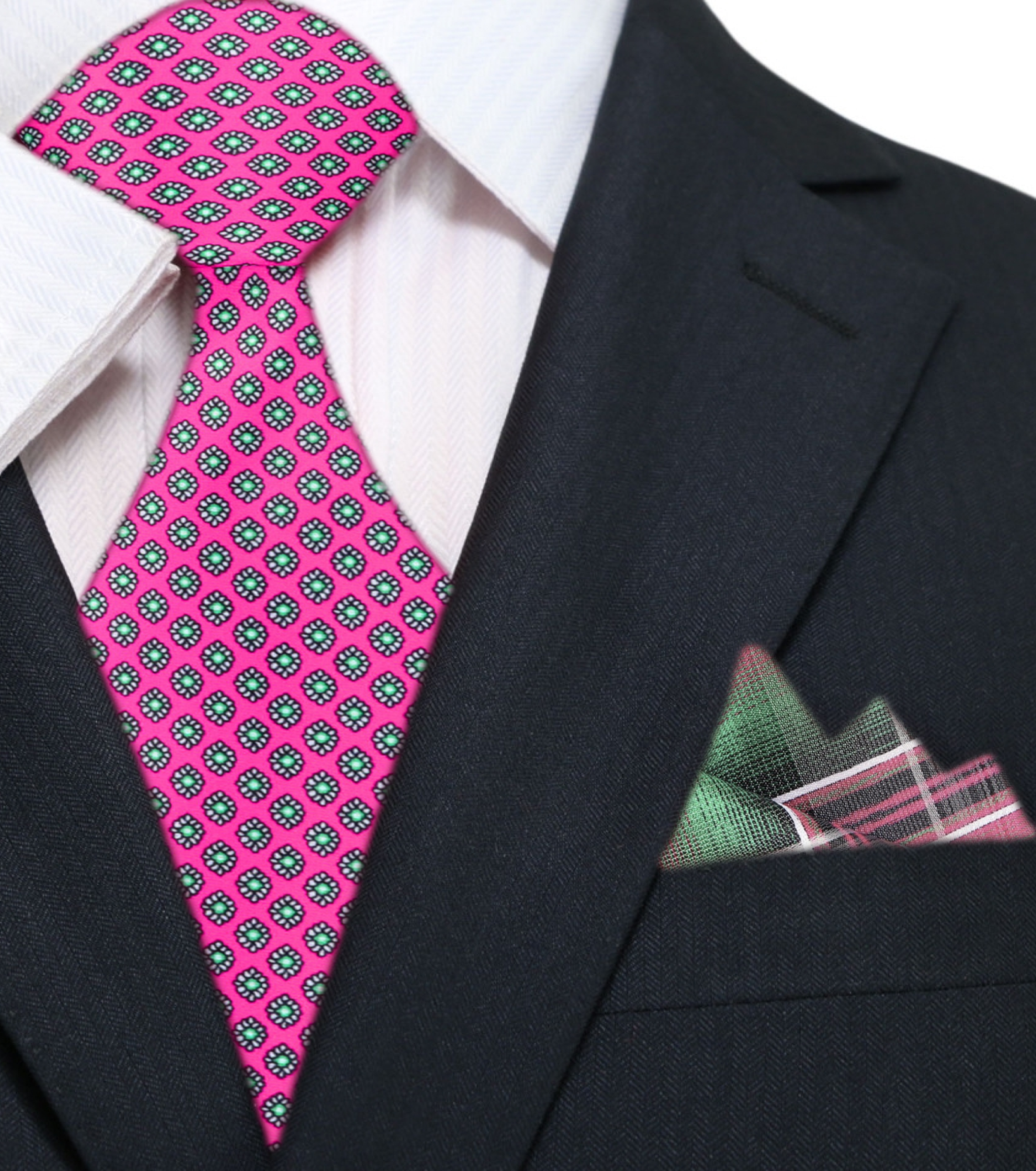 Man wearing silk watermelon tie with white shirt and navy suit—ideal for formal wear