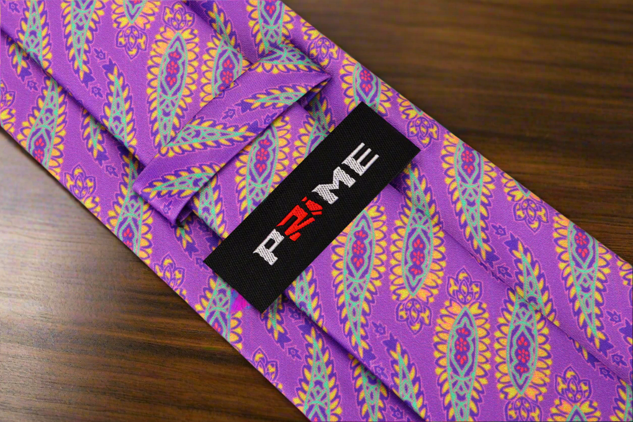 Silk necktie with playful jalapeño paisley design, perfect for casual celebrations