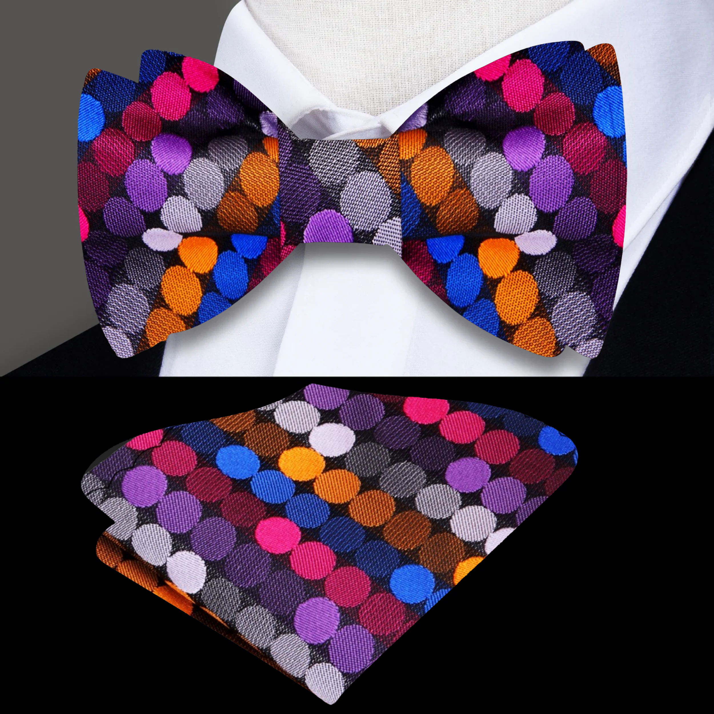 Styled bow tie paired with a navy suit and white textured shirt, ideal for weddings and festive events