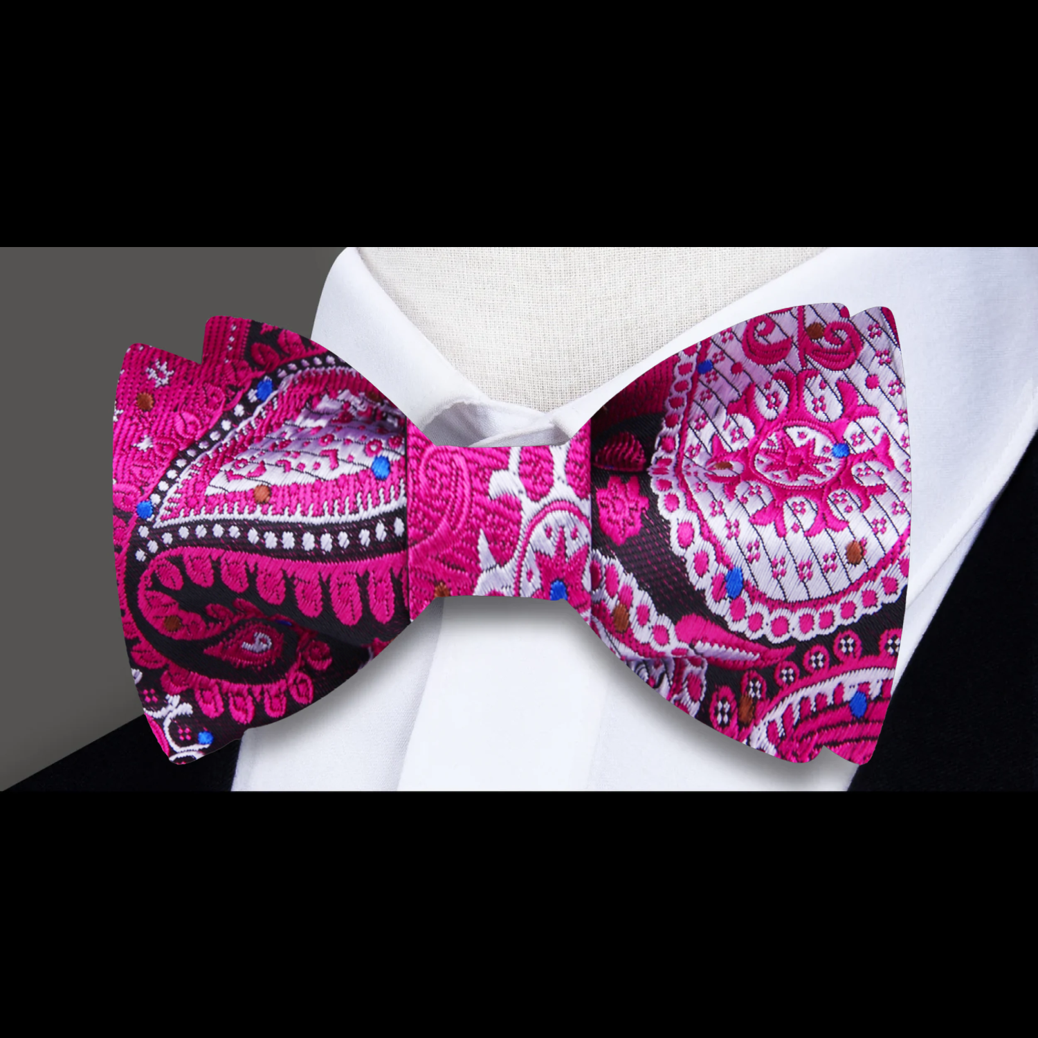 Fashionable paisley bow tie styled with a white dress shirt for a wedding