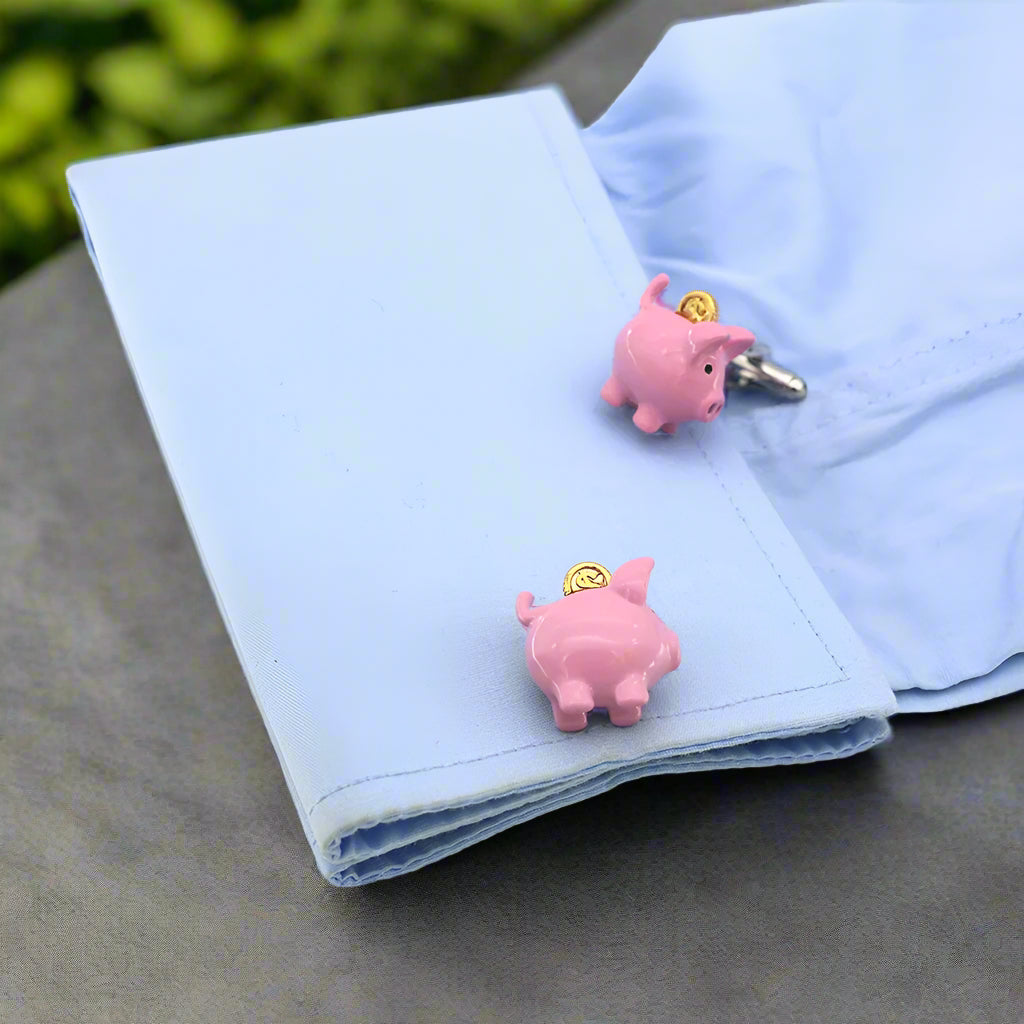 Styled shot of cufflinks on light pink dress shirt — perfect for quirky dress cufflinks for casual events