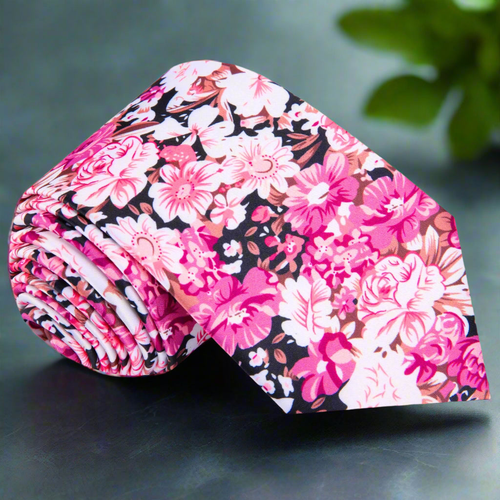 Floral bow tie in pink and brown tones, perfect for garden parties and weddings.