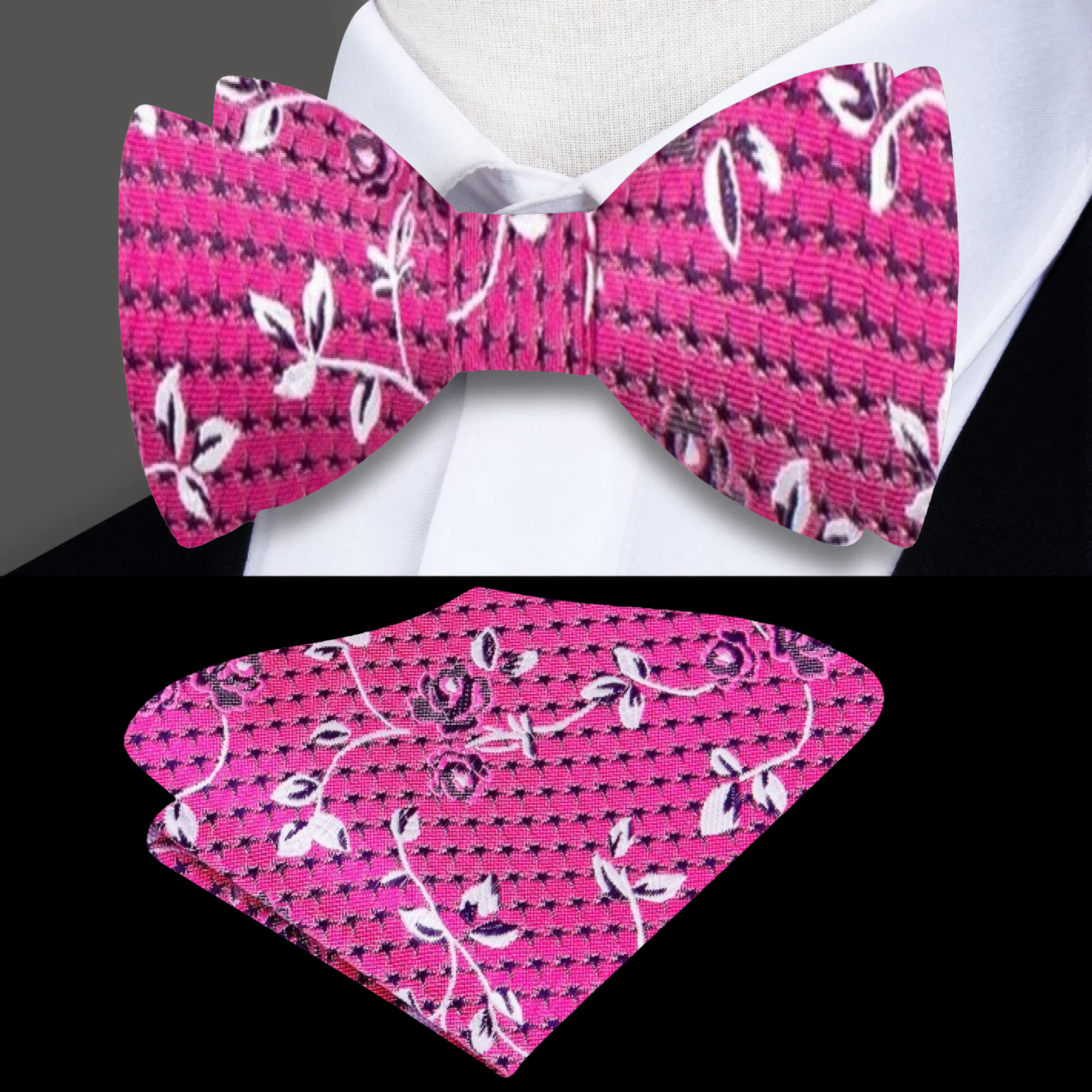 Styled floral bow tie paired with a white dress shirt for wedding attire