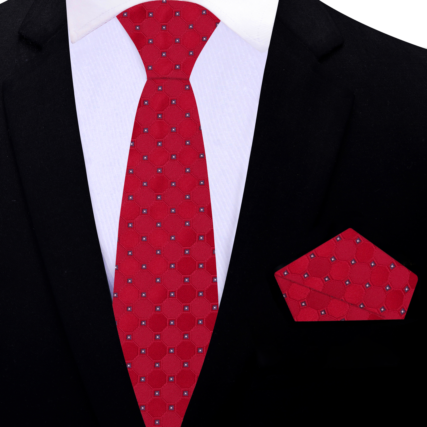 Fashionable red silk tie styled with white dress shirt for formal dinner