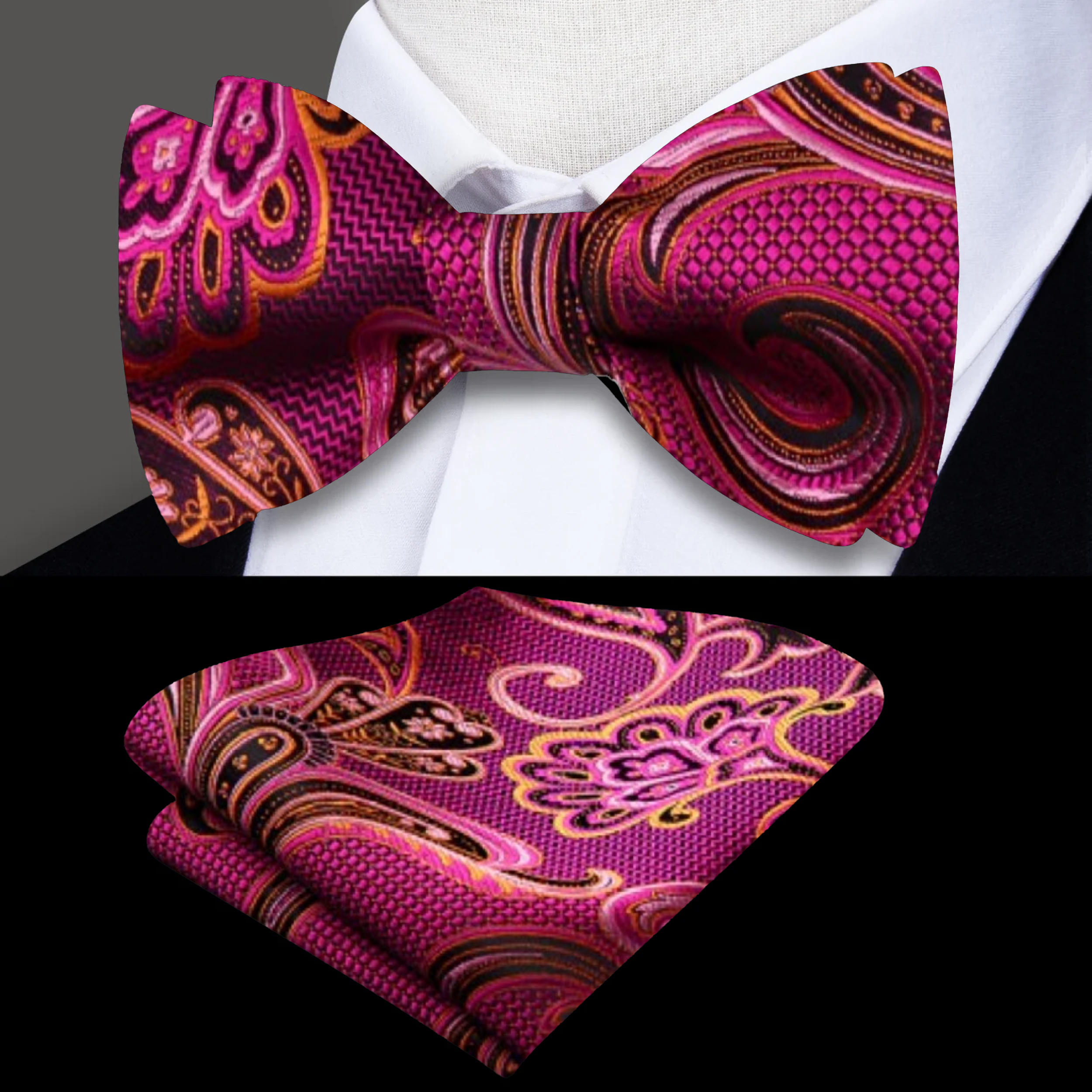 Elegant paisley silk bow tie in red for formal occasions