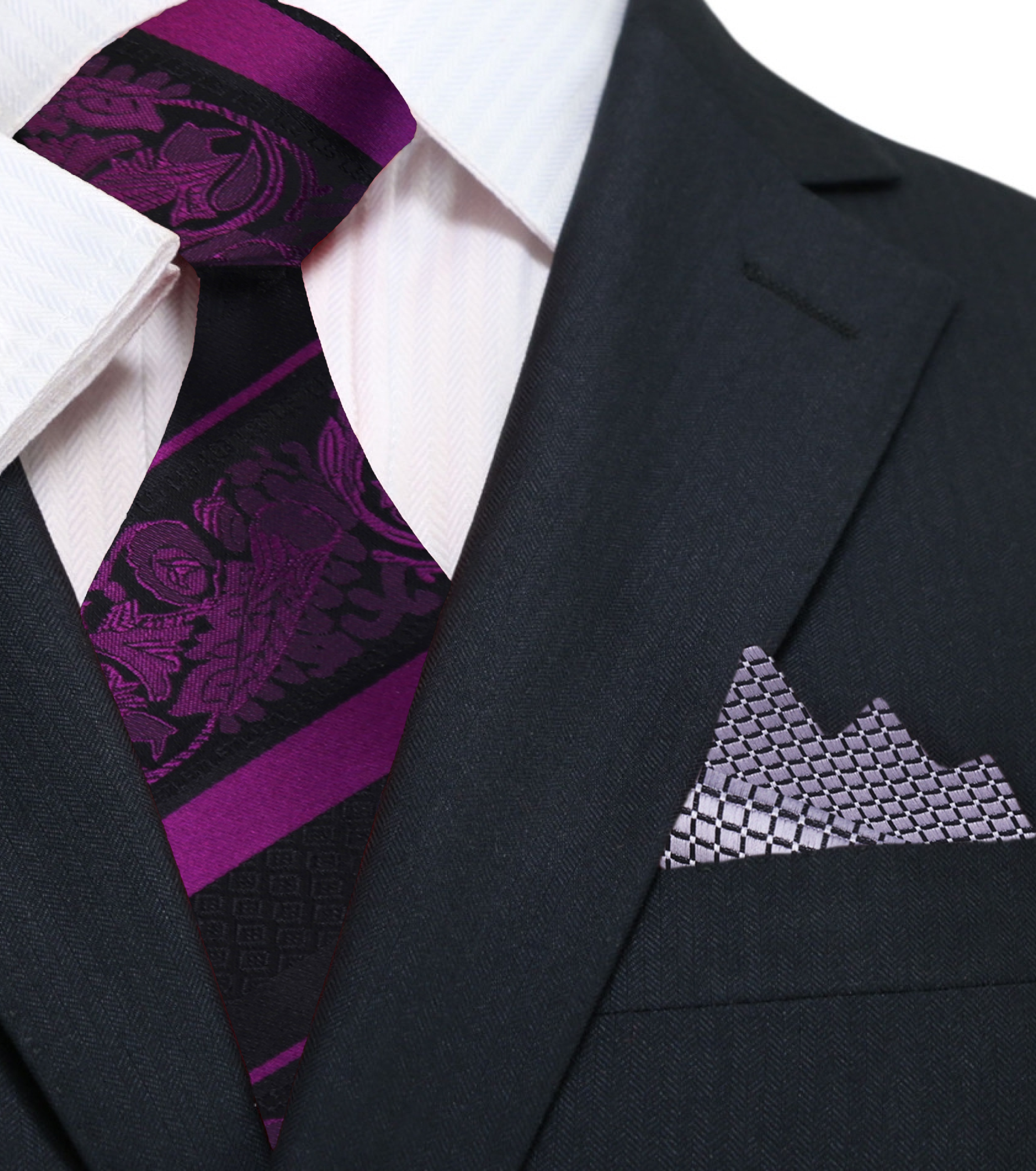 Styled outfit featuring the paisley silk tie with a white shirt and navy suit