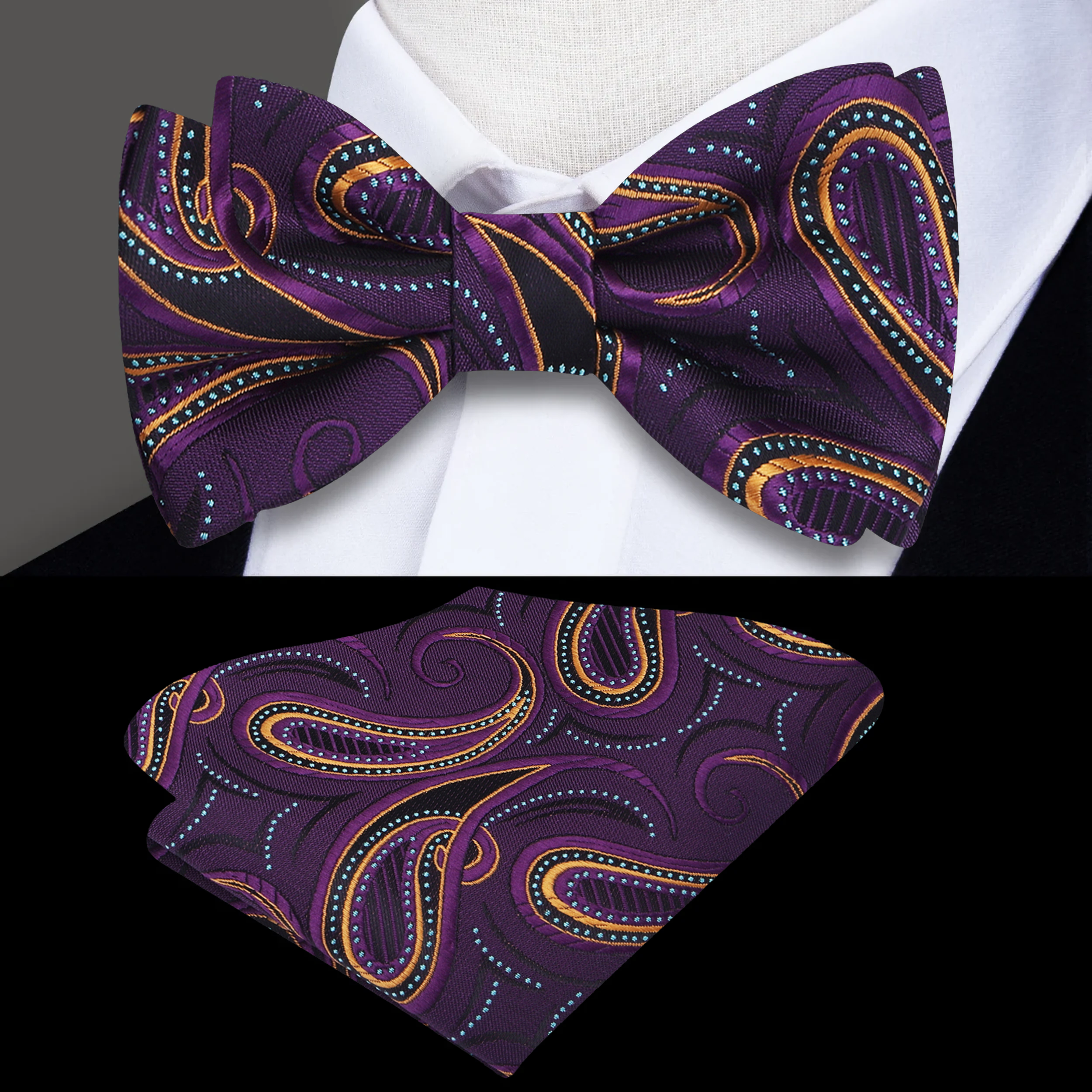 Close-up of the paisley pattern highlighting the silk texture and color blend.