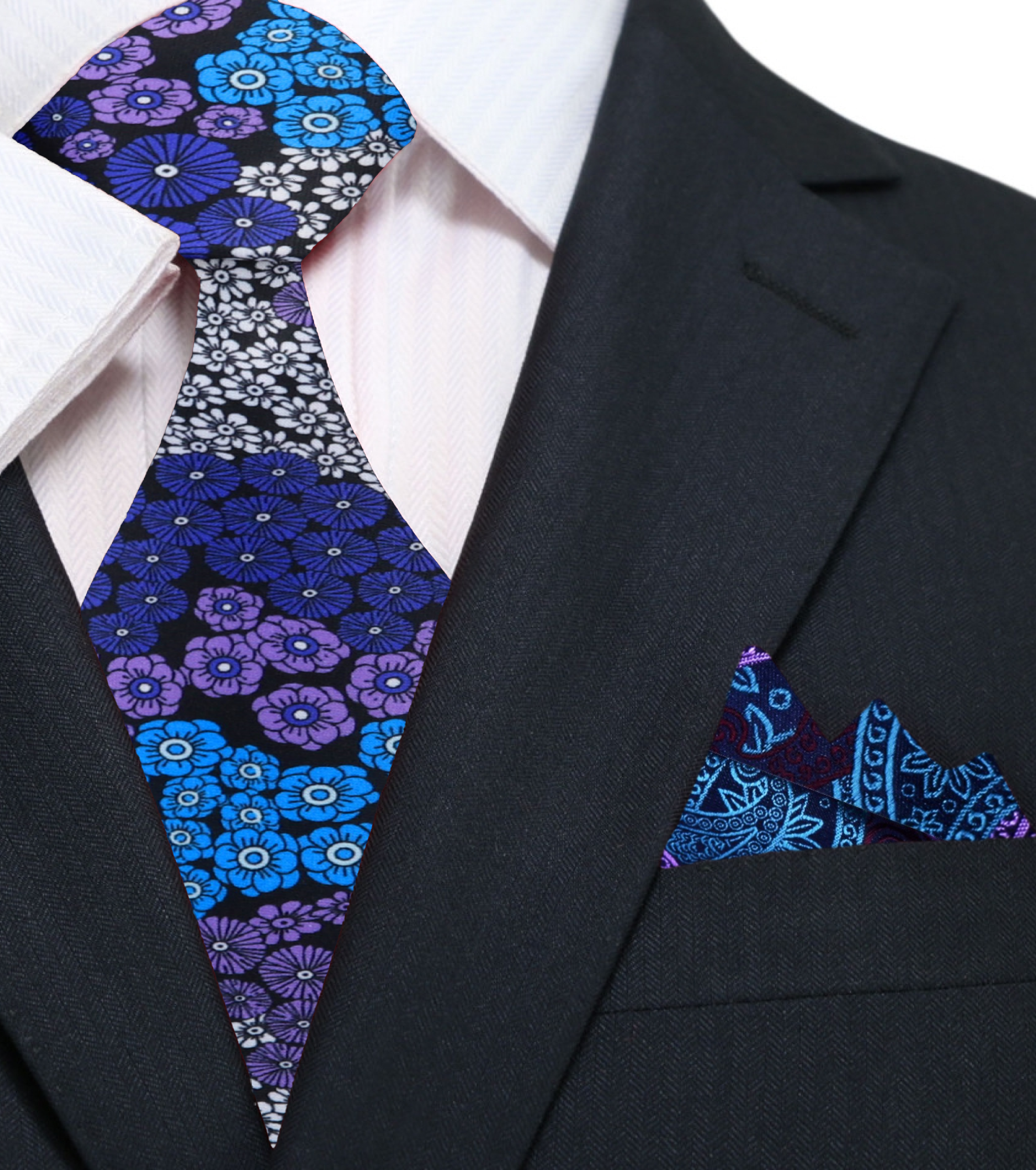Styled outfit featuring a floral silk tie for spring wedding attire