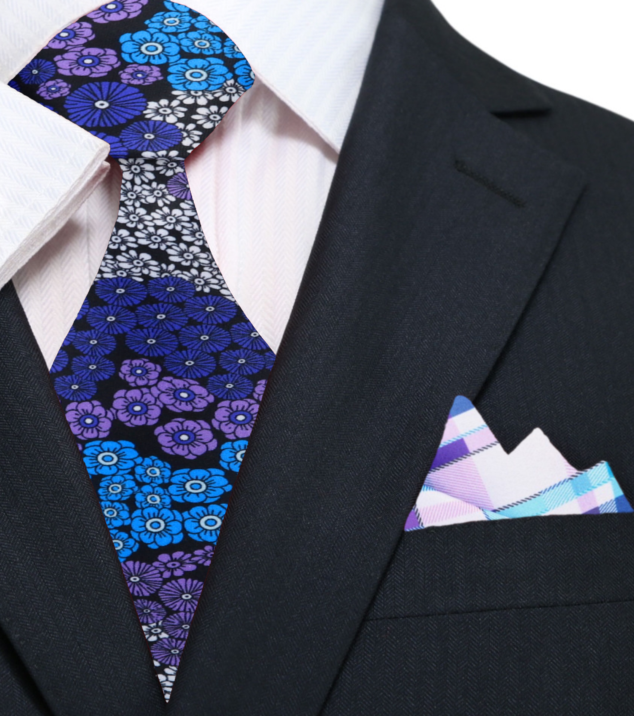 Styled outfit featuring a floral silk tie for spring wedding attire