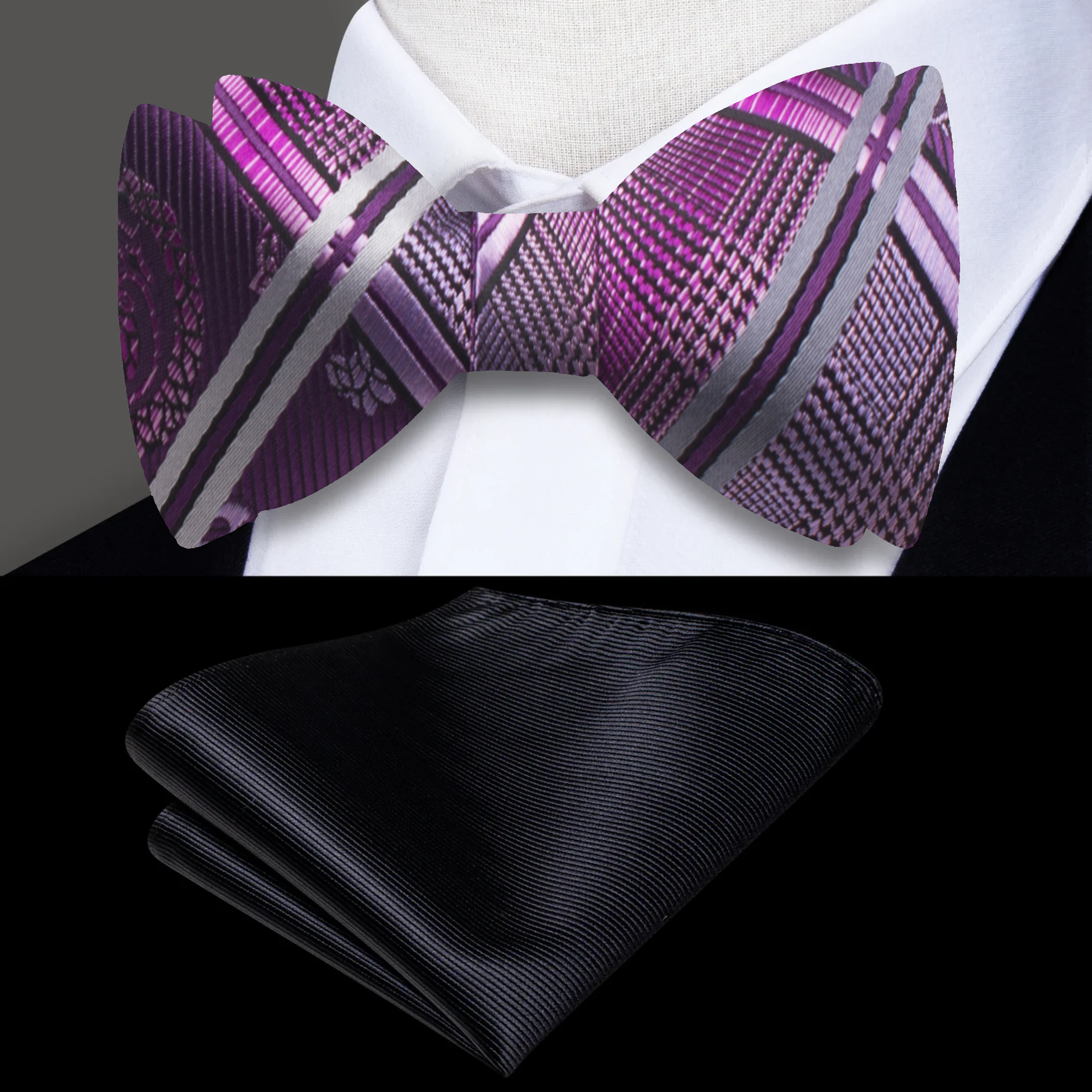 Pre-tied silk bow tie with adjustable fit for comfort and style