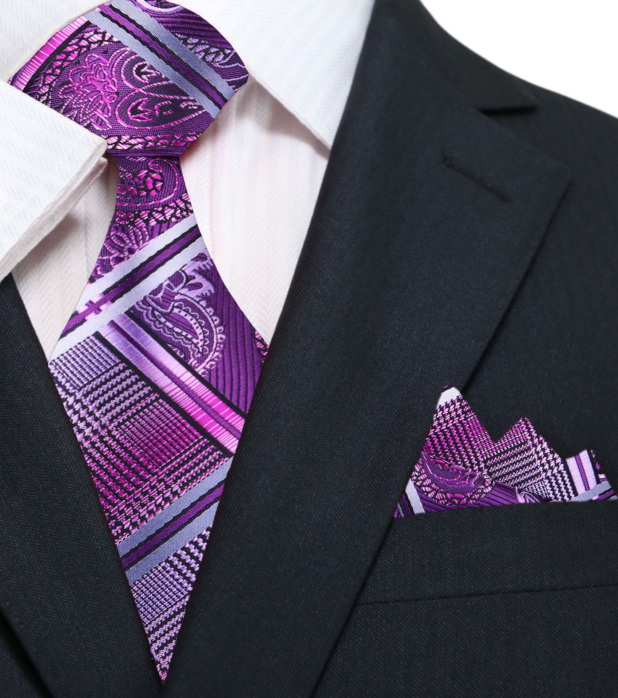 Necktie paired with a matching pocket square, demonstrating a polished look for formal occasions.