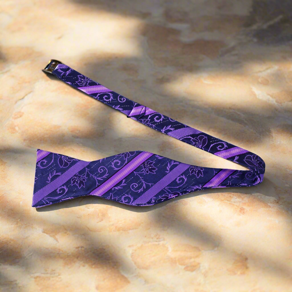 Fashionable floral bow tie set with matching pocket square on a dress shirt