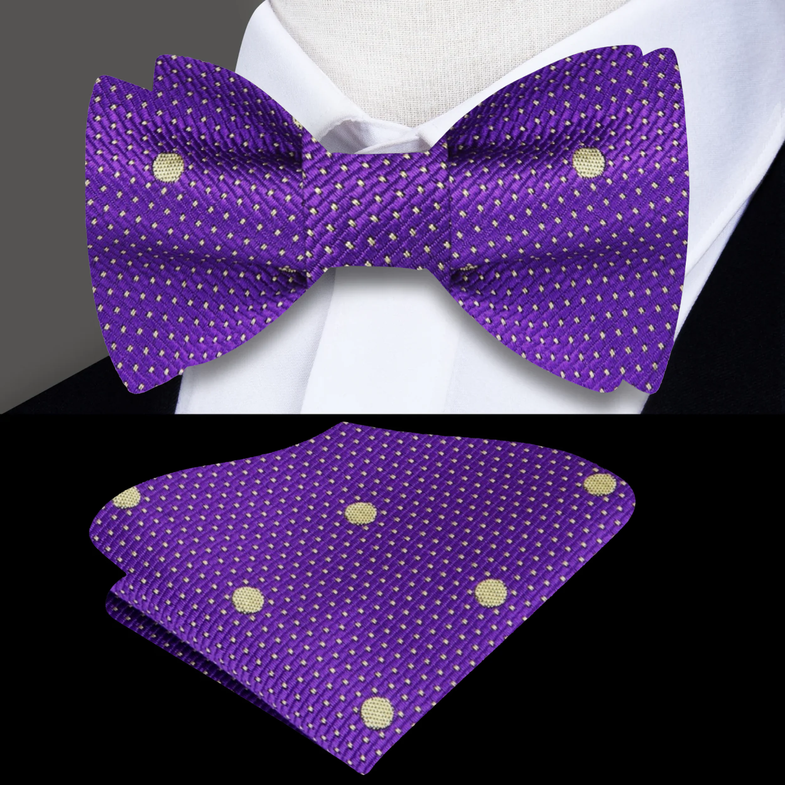 Mens silk polka dot bow tie in grey for weddings and formal events