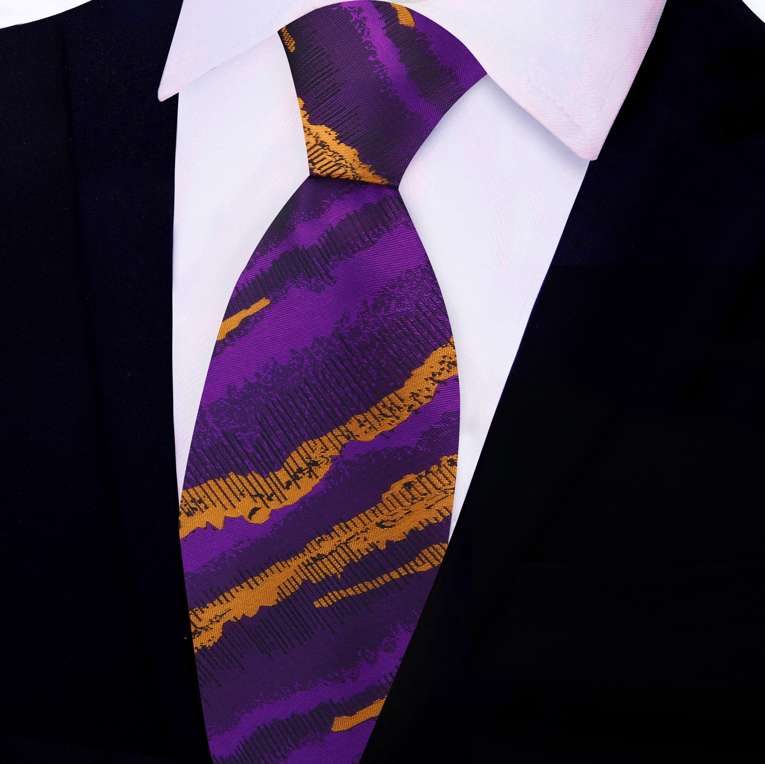 Close-up of the Eldricourt Abstract Silk Necktie, highlighting the intricate patterns and luxurious silk texture.