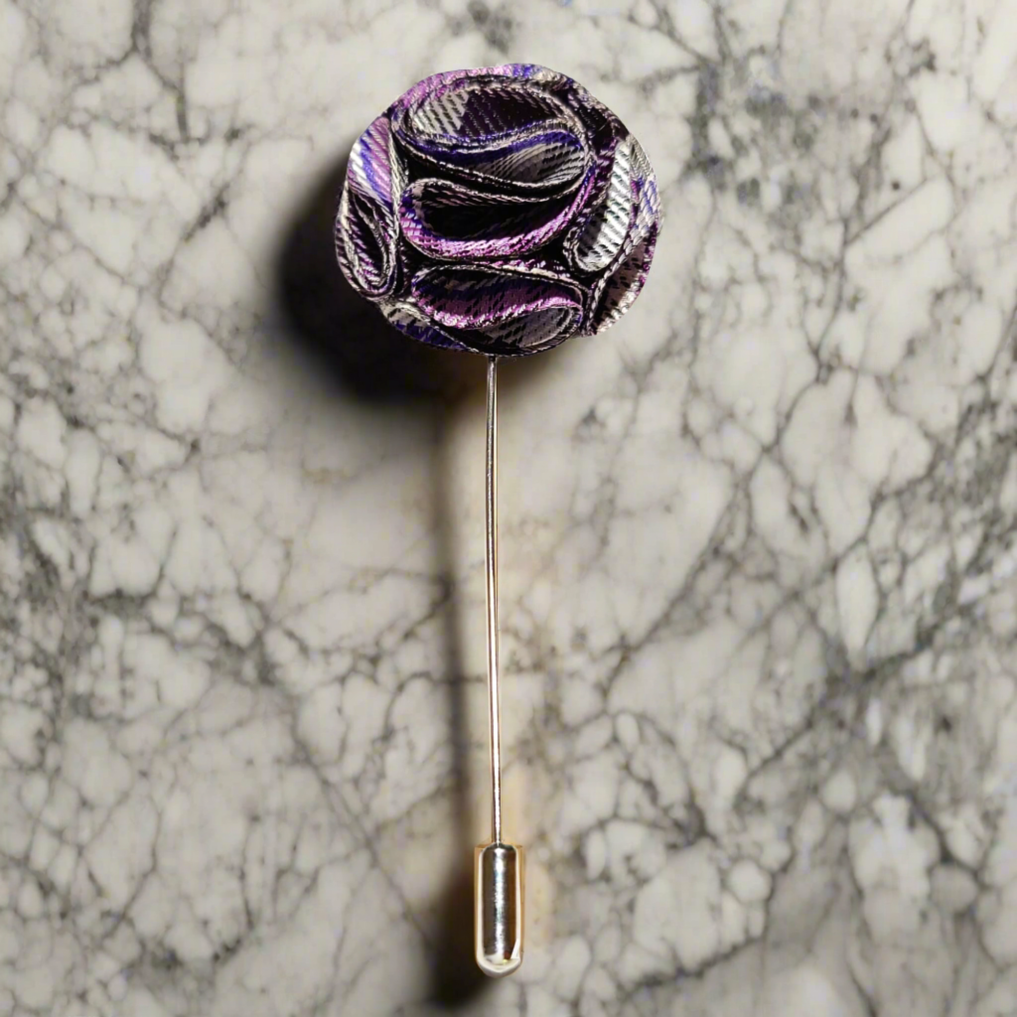 Mens lapel pin in vibrant blue fabric, perfect for weddings and formal events
