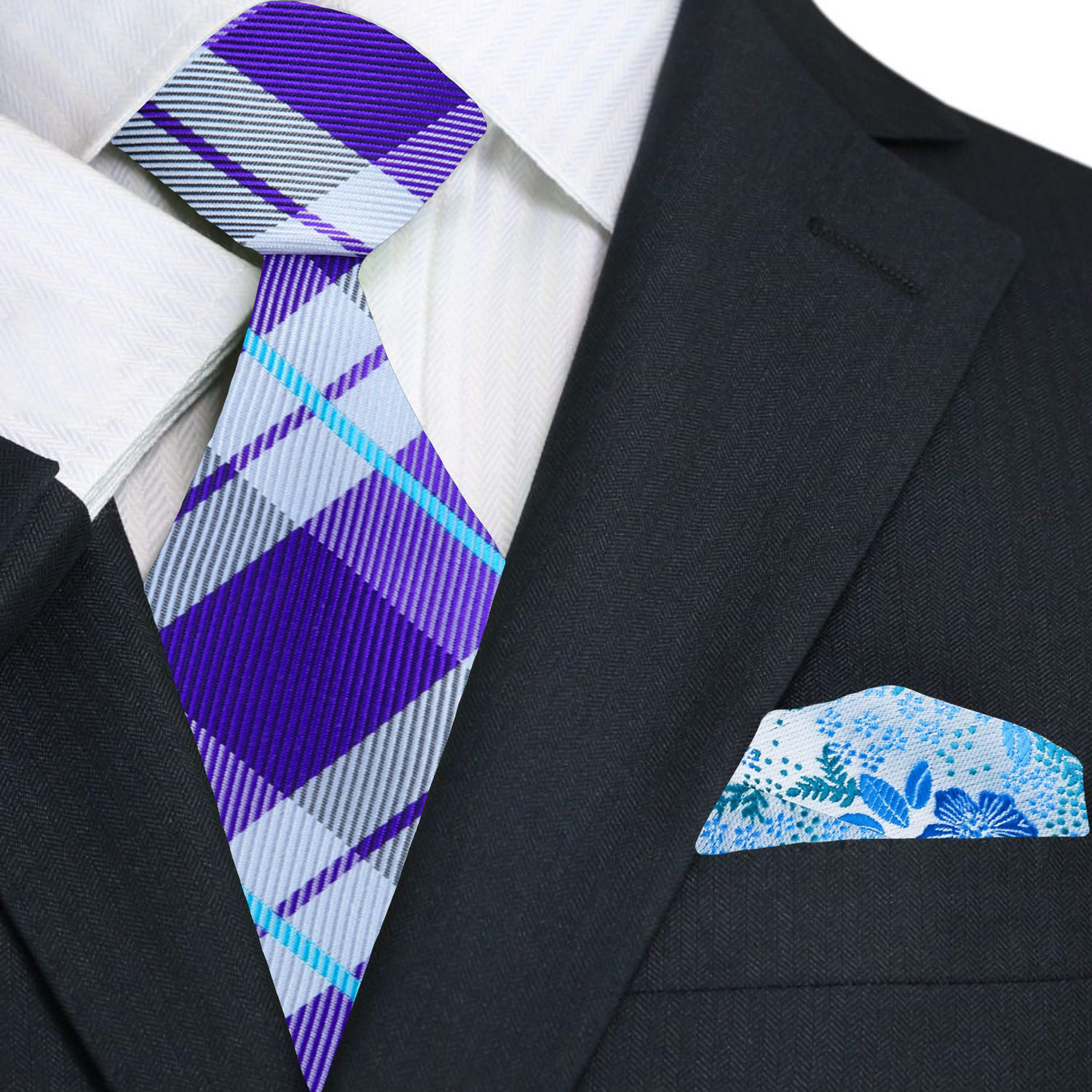 Close-up of the silk fabric and plaid pattern on the mens tie