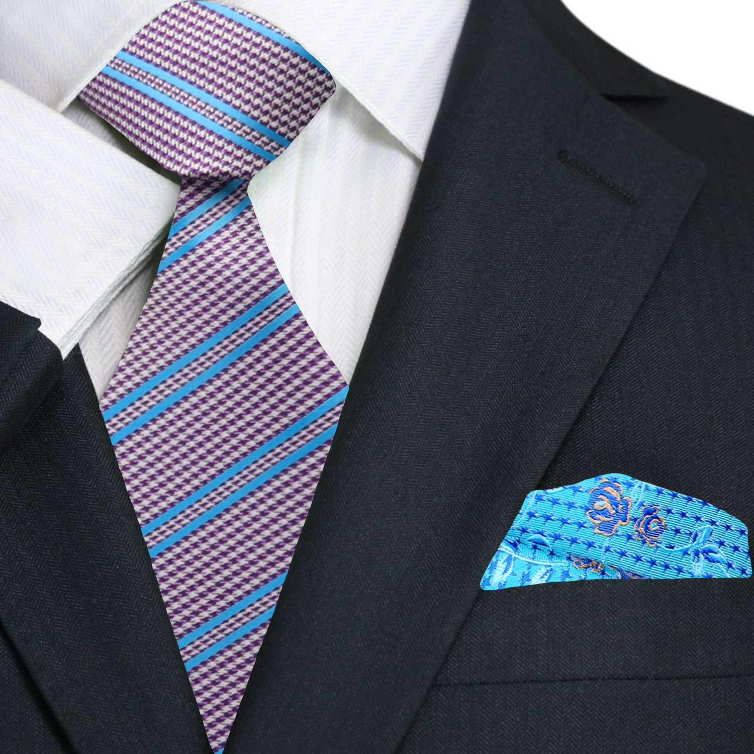 Man wearing a light purple dress shirt with this stylish mens tie for a wedding